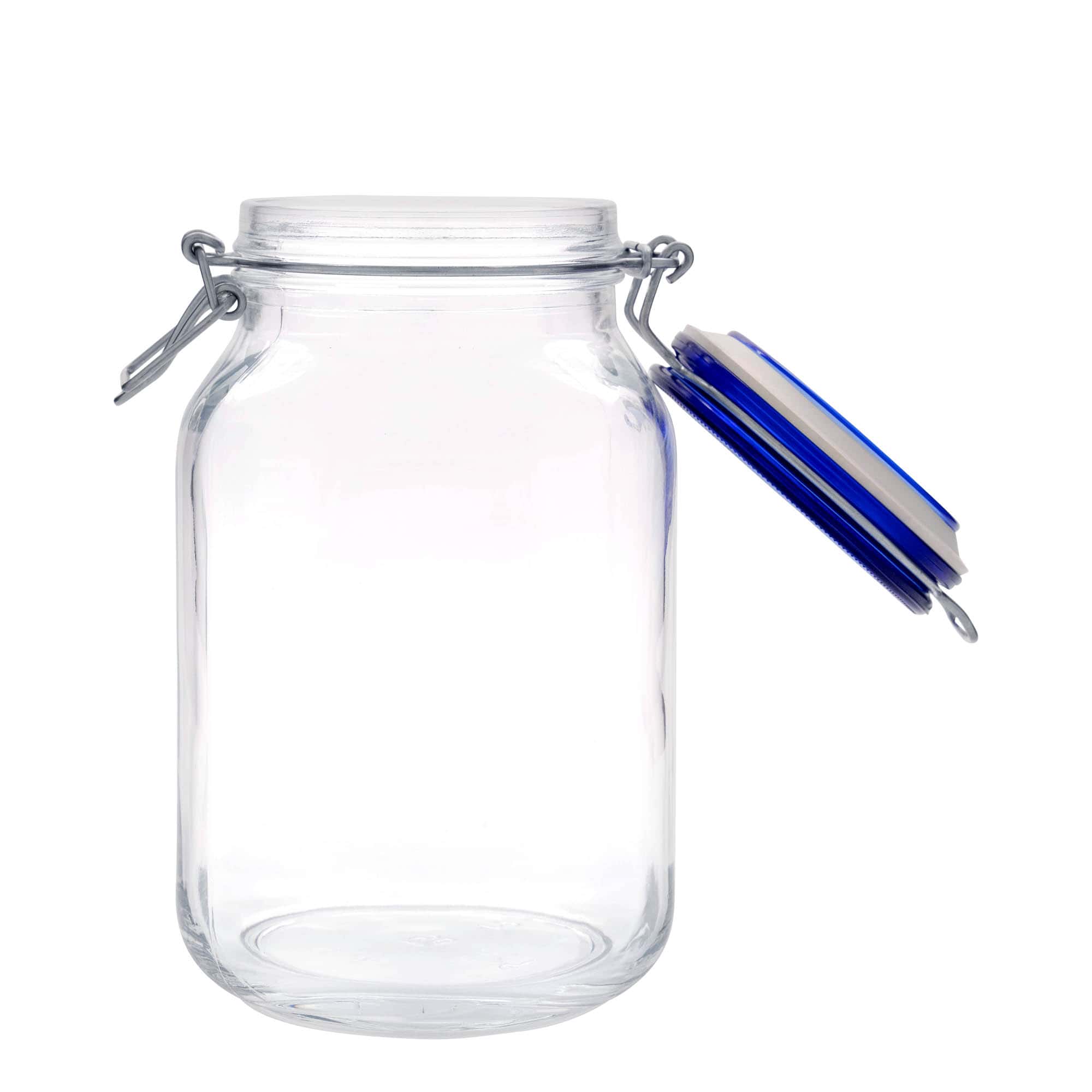 2.000 ml Frasco com fecho de mola 'Fido' Tampa Azul, quadrado, Boca: fecho de mola