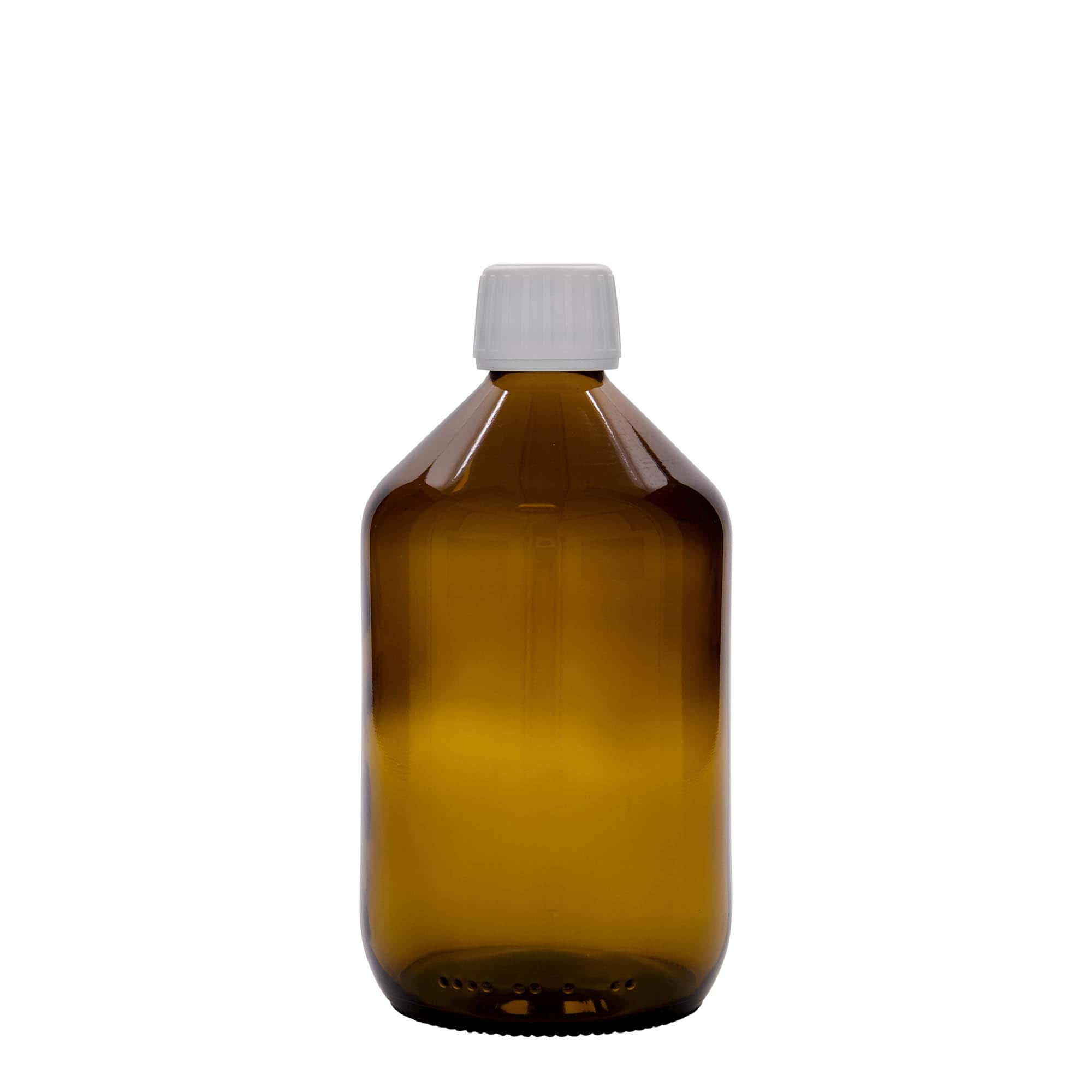 Frasco de medicamento de 500 ml, castanho, vidro, boca: PP 28