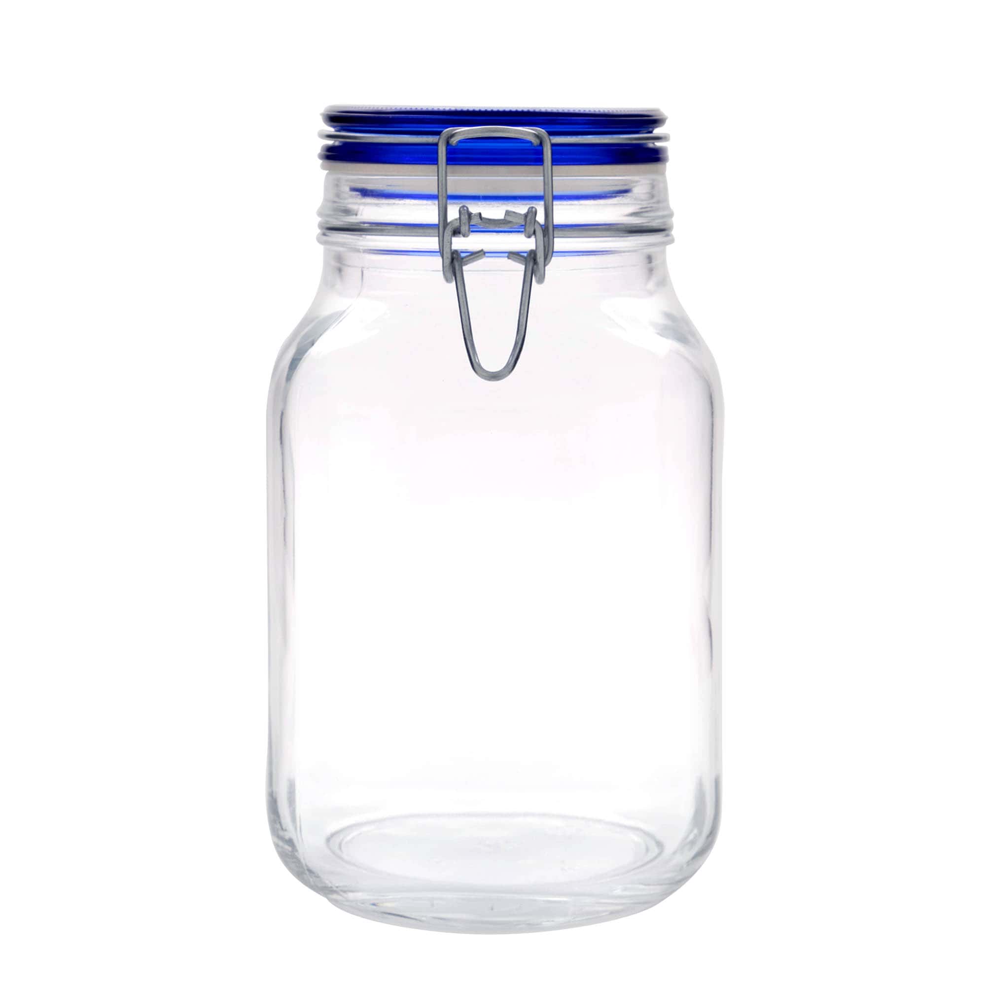 2.000 ml Frasco com fecho de mola 'Fido' Tampa Azul, quadrado, Boca: fecho de mola