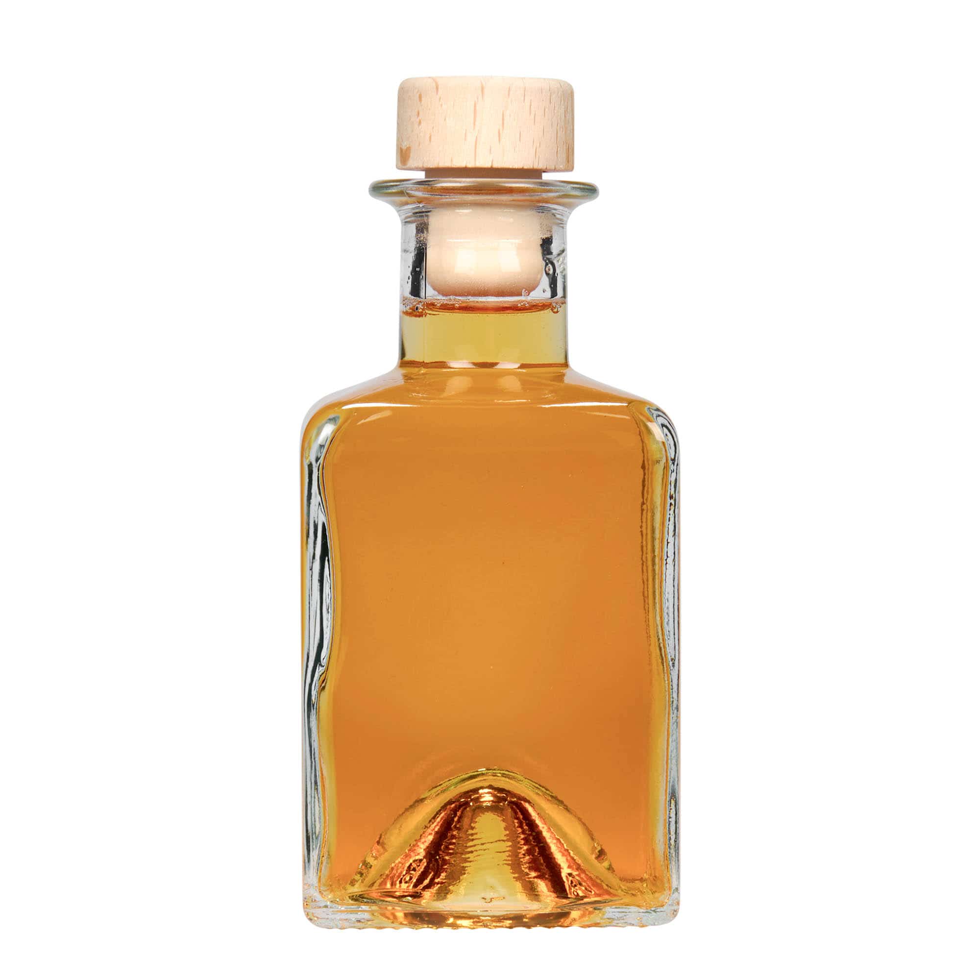200 ml Garrafa de vidro 'Kubica', quadrada, boca: Cortiça