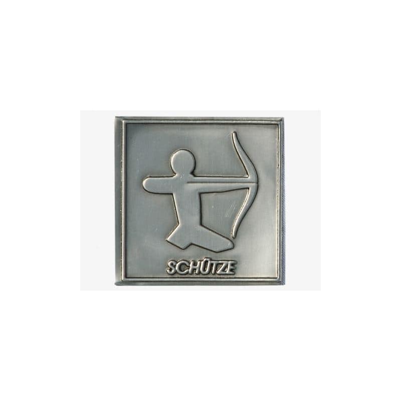 Etiqueta de estanho 'Sagitário', quadrada, metal, prateado Etiqueta de estanho 'Sagitário', quadrada, metal, prateado
