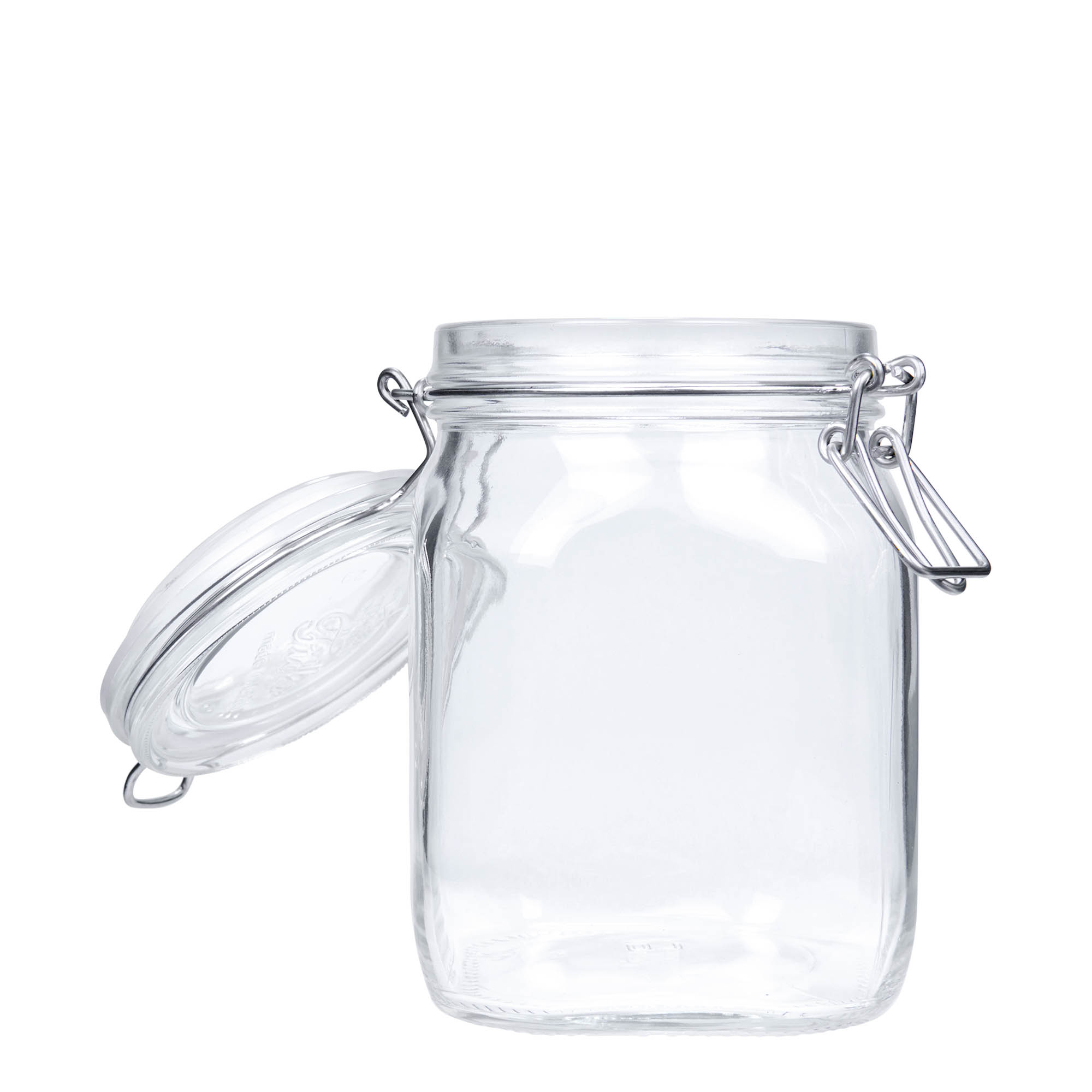 1.000 ml frasco com fecho de arame 'Fido', quadrado, abertura: fecho de arame