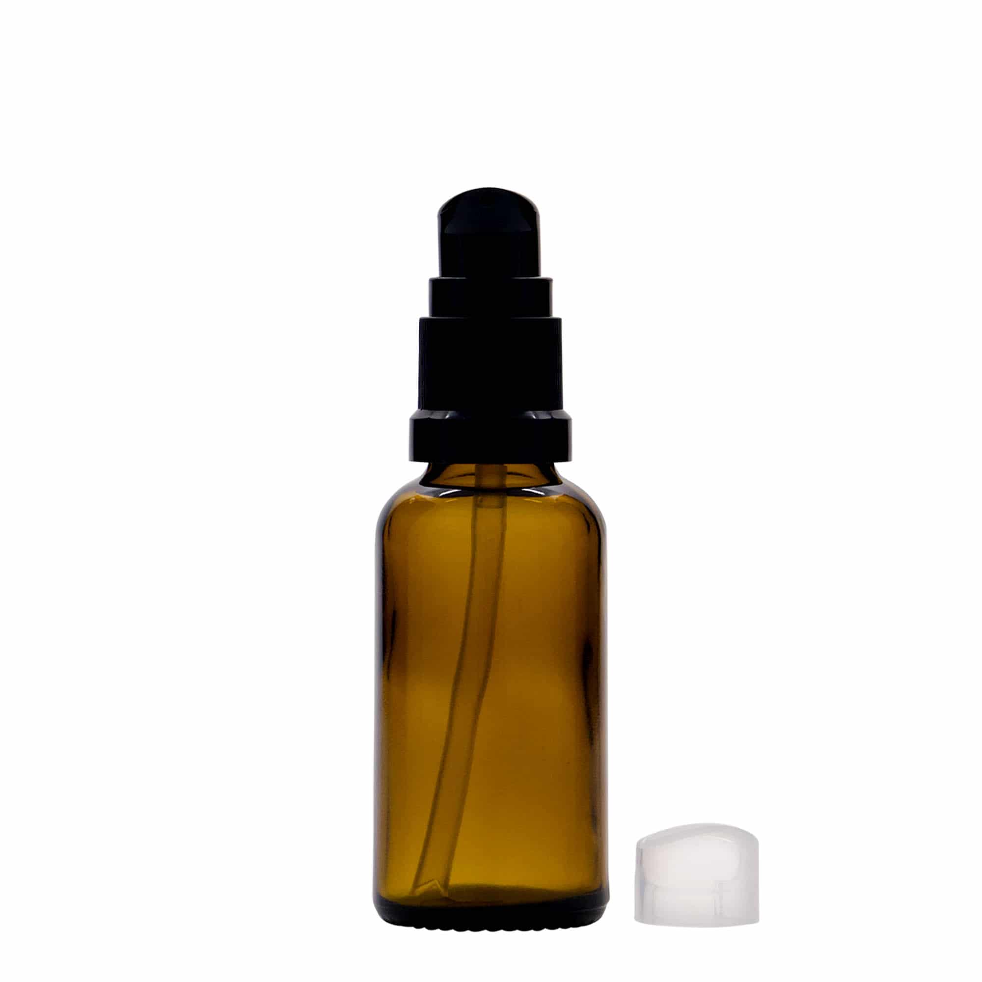 Frasco médico de 30 ml com bomba doseadora, vidro, castanho, bocal: DIN 18