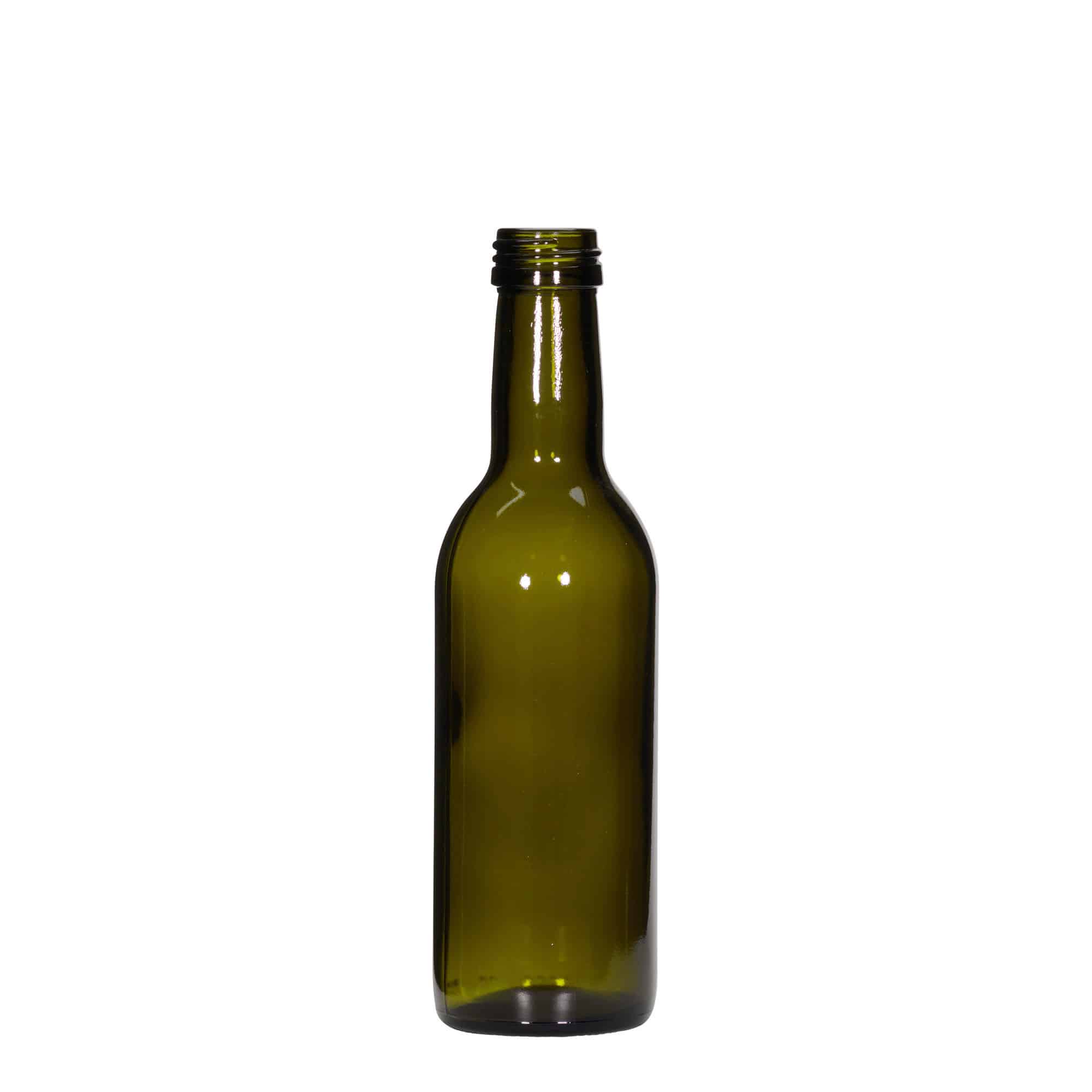 Frasco de vidro 250 ml 'Bordeaux', verde antigo, boca: PP 28 Frasco de vidro 250 ml 'Bordeaux', verde antigo, boca: PP 28