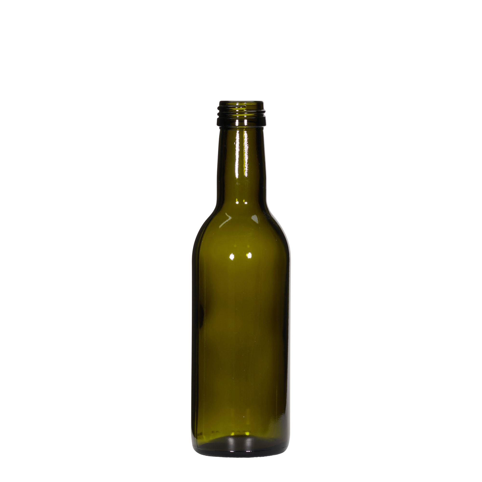 Frasco de vidro 250 ml 'Bordeaux', verde antigo, boca: PP 28 Frasco de vidro 250 ml 'Bordeaux', verde antigo, boca: PP 28