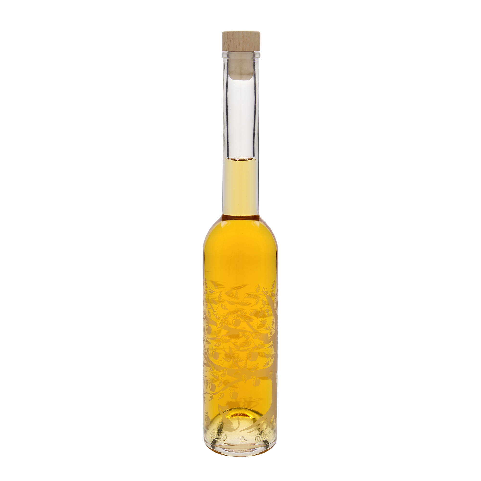 Garrafa de vidro de 350 ml 'Ópera', motivo: macieira, boca: cortiça Garrafa de vidro de 350 ml 'Ópera', motivo: macieira, boca: cortiça