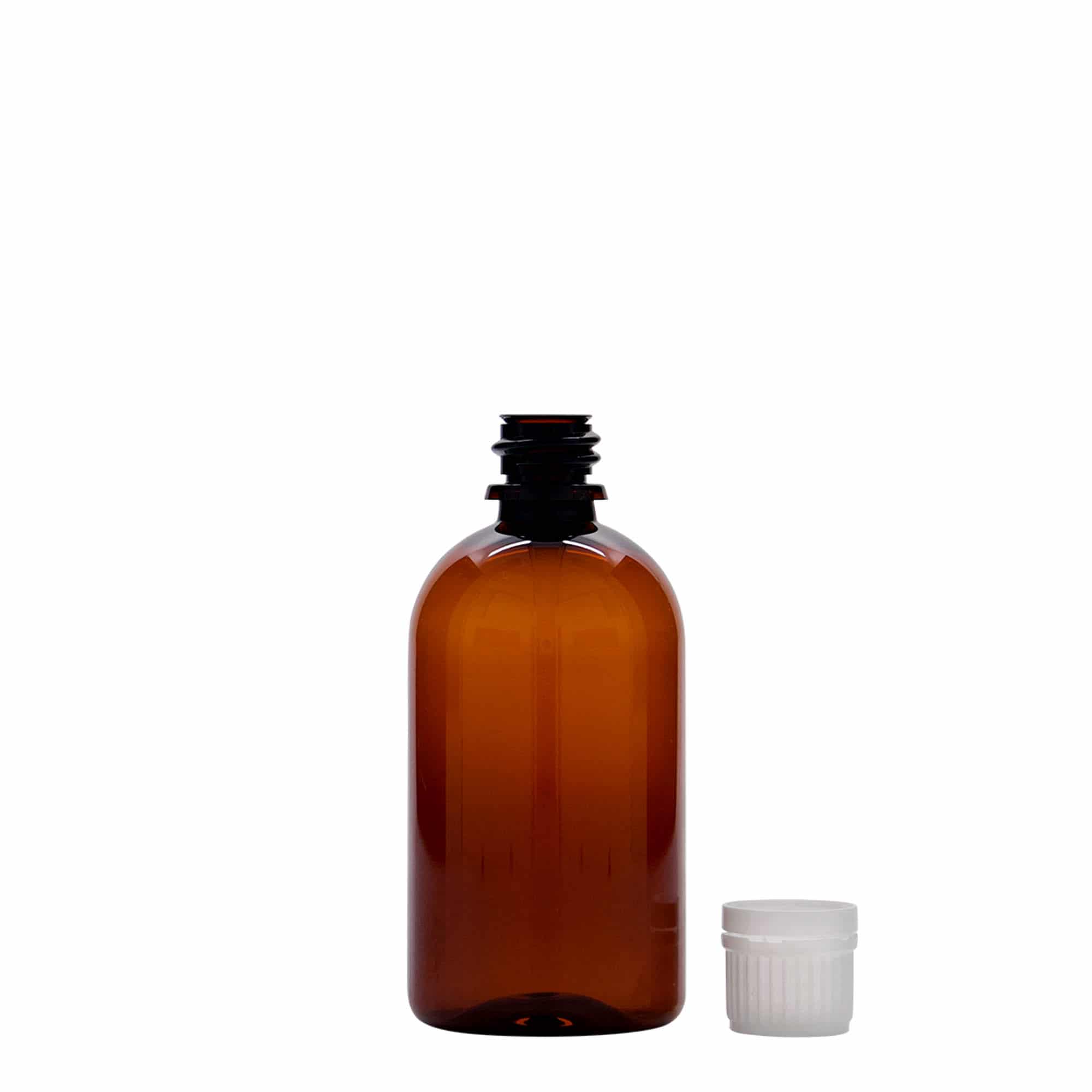 100 ml Frasco de medicamentos PET 'Easy Living', castanho, plástico, boca: DIN 18