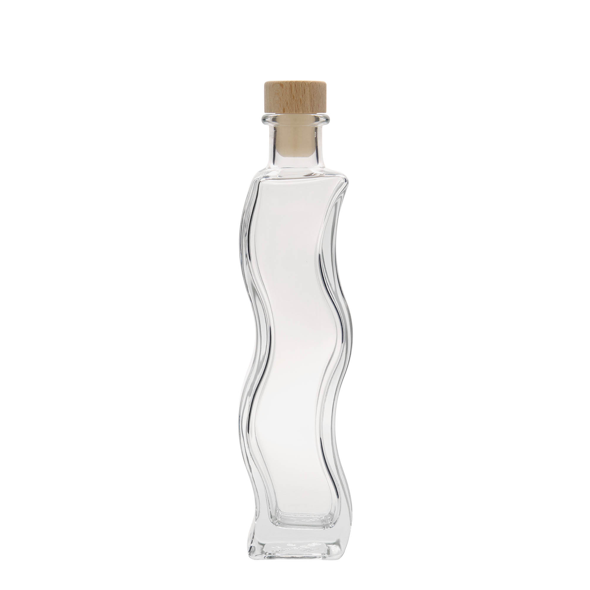 Garrafa de vidro de 200 ml 'Onda', quadrada, boca: cortiça