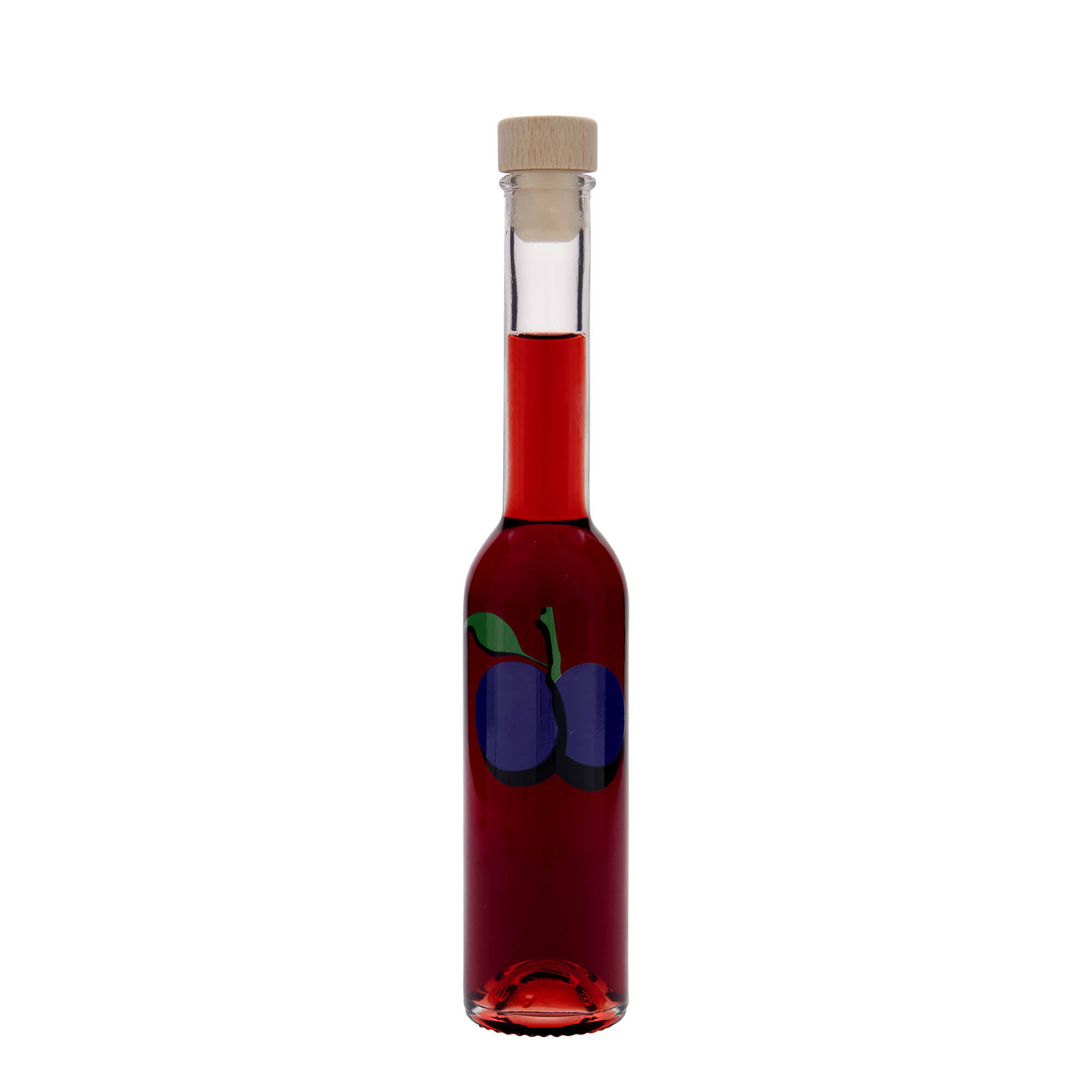 Garrafa de vidro 200 ml 'Opera', motivo: ameixa, boca: cortiça