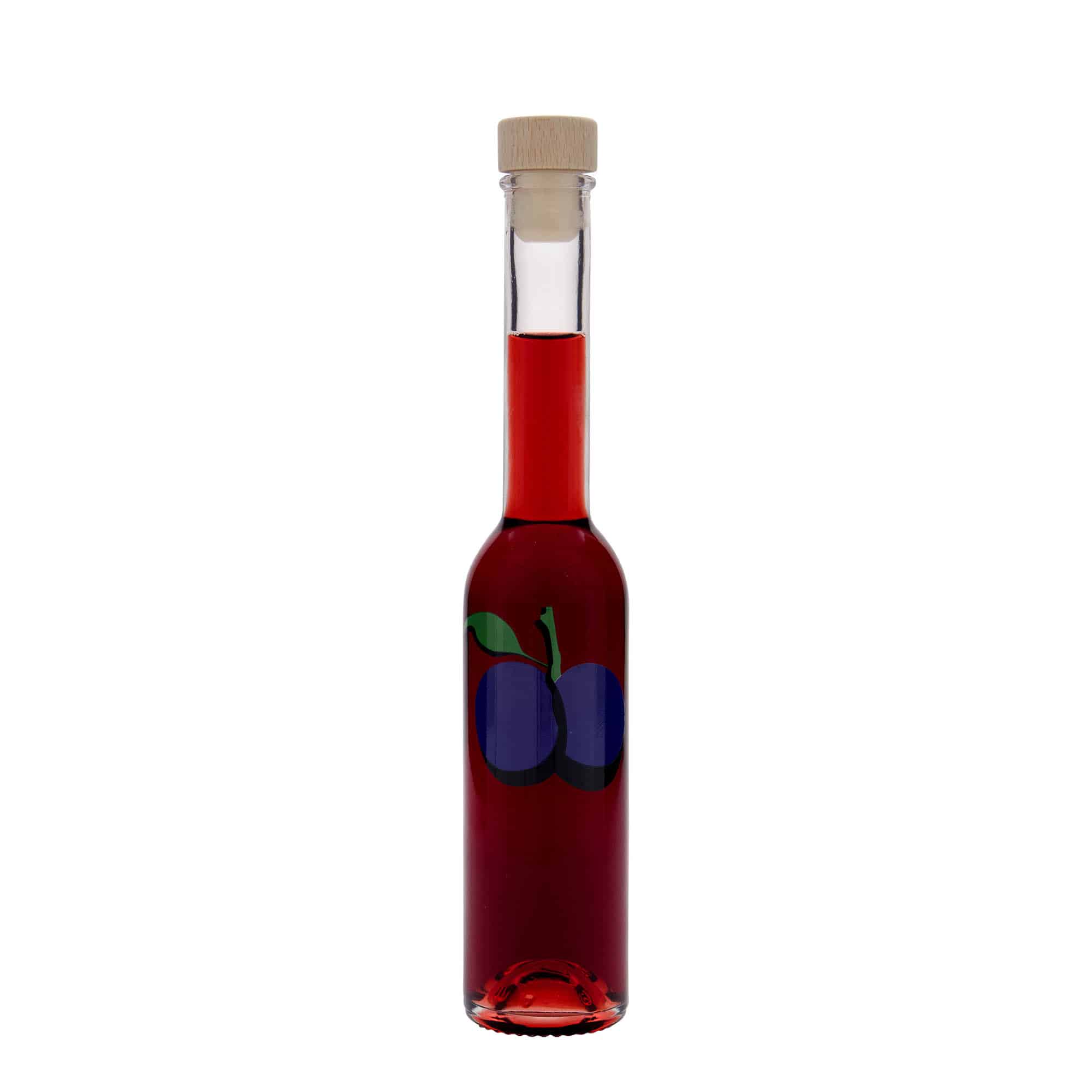 Garrafa de vidro 200 ml 'Opera', motivo: ameixa, boca: cortiça