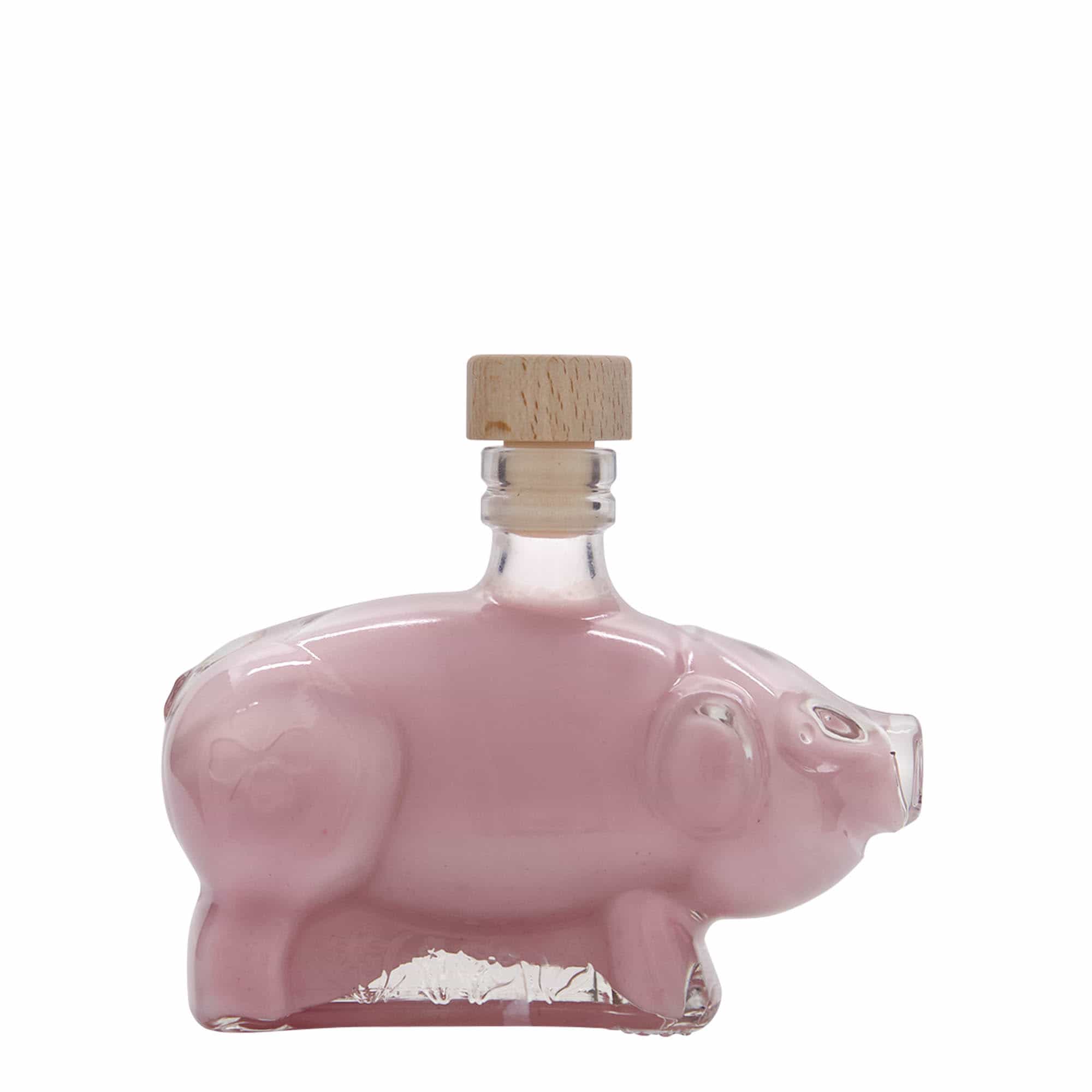 200 ml Garrafa de vidro 'Porco da sorte', boca: Cortiça
