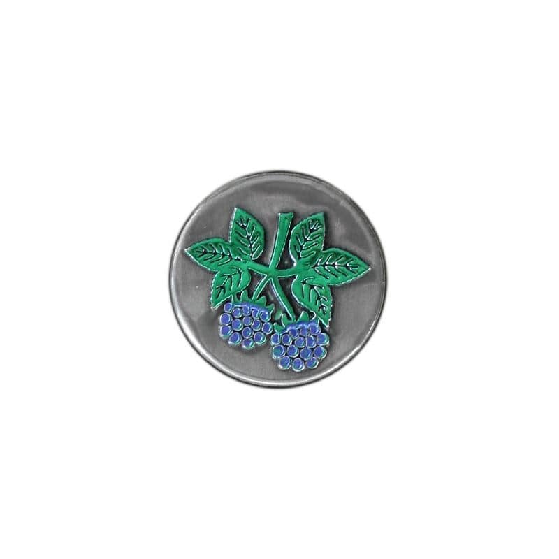 Etiqueta de estanho 'Amora', redonda, metal, prateada