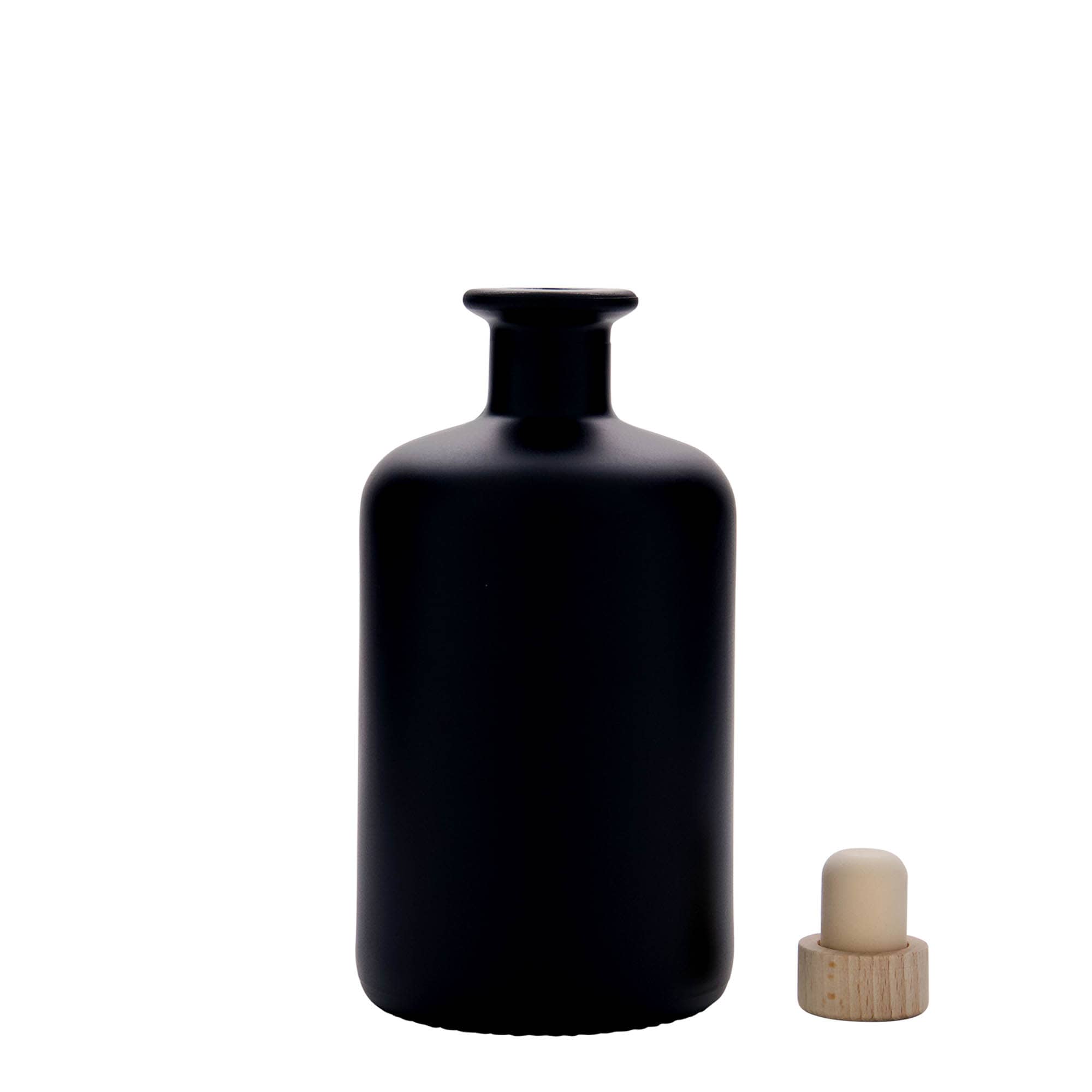500 ml Garrafa de vidro farmacêutica, preto, boca: Cortiça