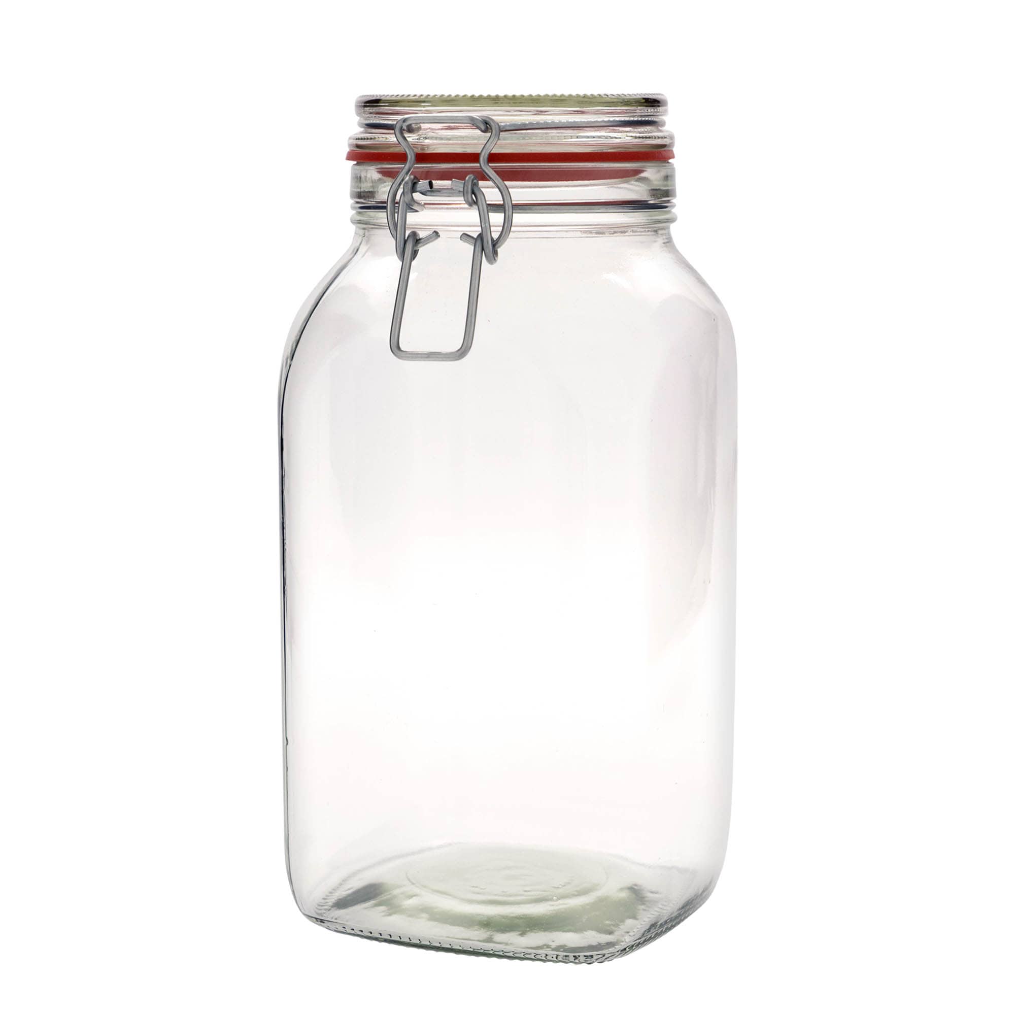 Frasco de vidro com fecho de arame 2.590 ml, quadrado, boca: fecho de arame