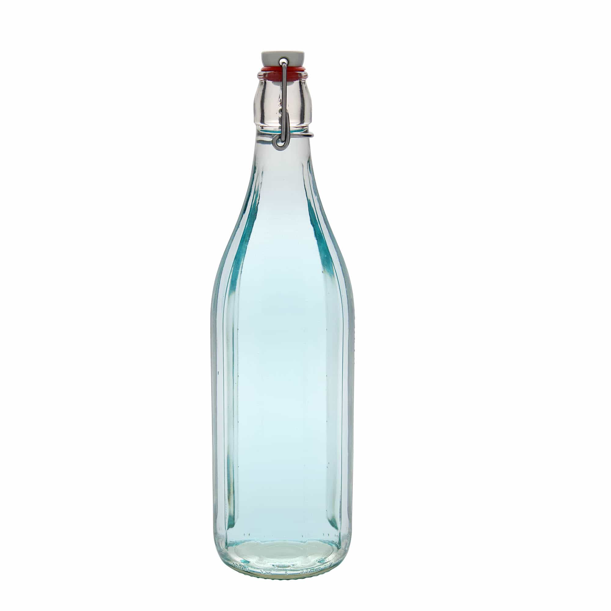 Garrafa de vidro de 1.000 ml 'Bravo', decagonal, boca: fecho de alavanca