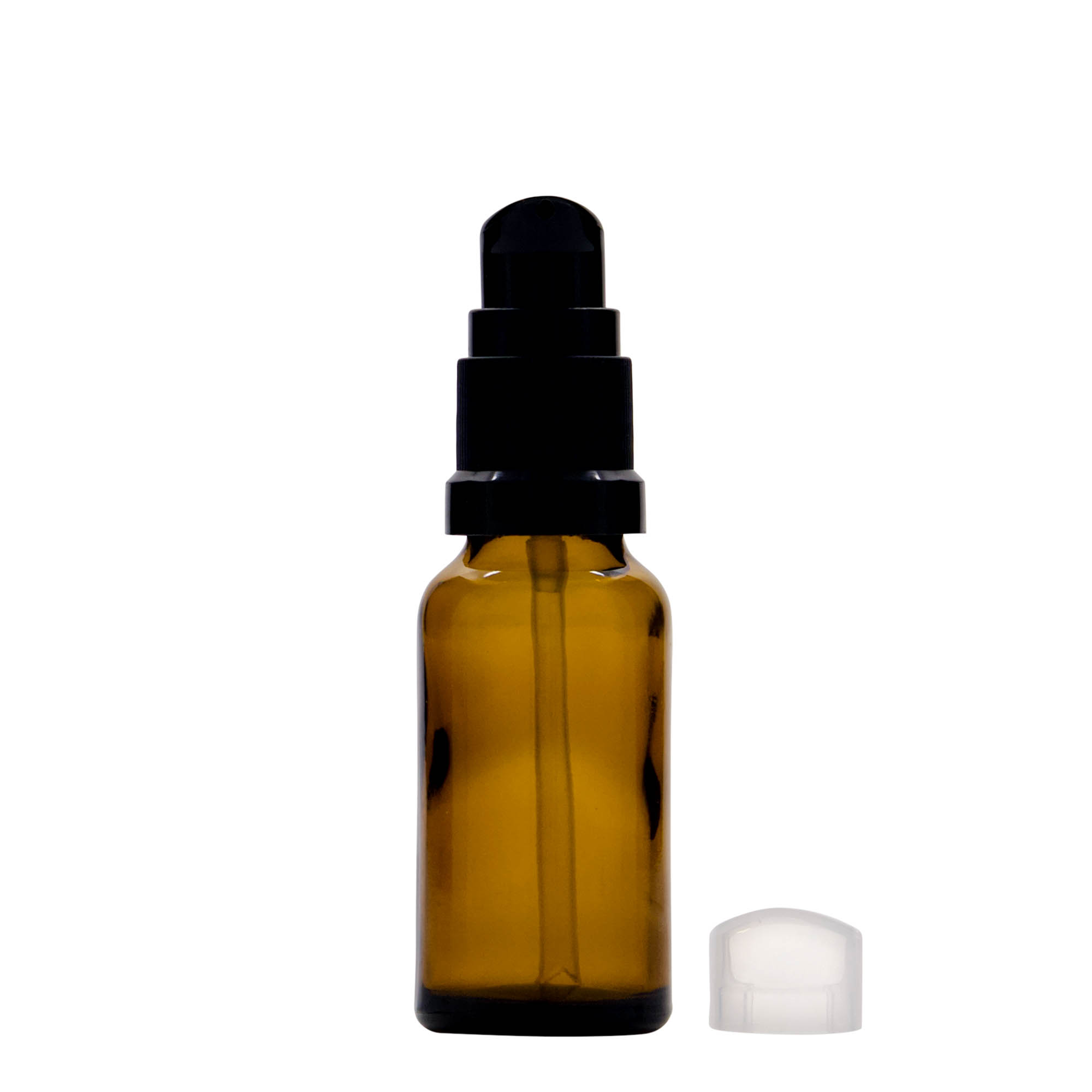 Frasco médico de 20 ml com bomba de loção, vidro, castanho, boca: DIN 18 Frasco médico de 20 ml com bomba de loção, vidro, castanho, boca: DIN 18