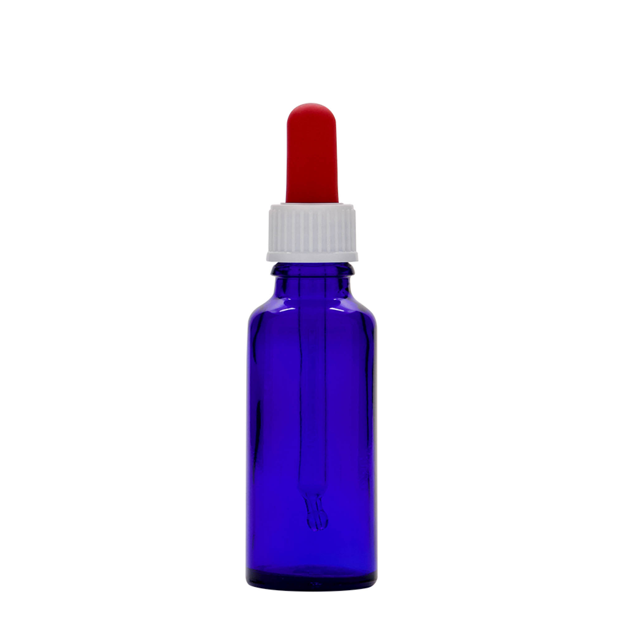 Frasco conta-gotas de 30 ml, vidro, azul royal-vermelho, bocal: DIN 18 Frasco conta-gotas de 30 ml, vidro, azul royal-vermelho, bocal: DIN 18