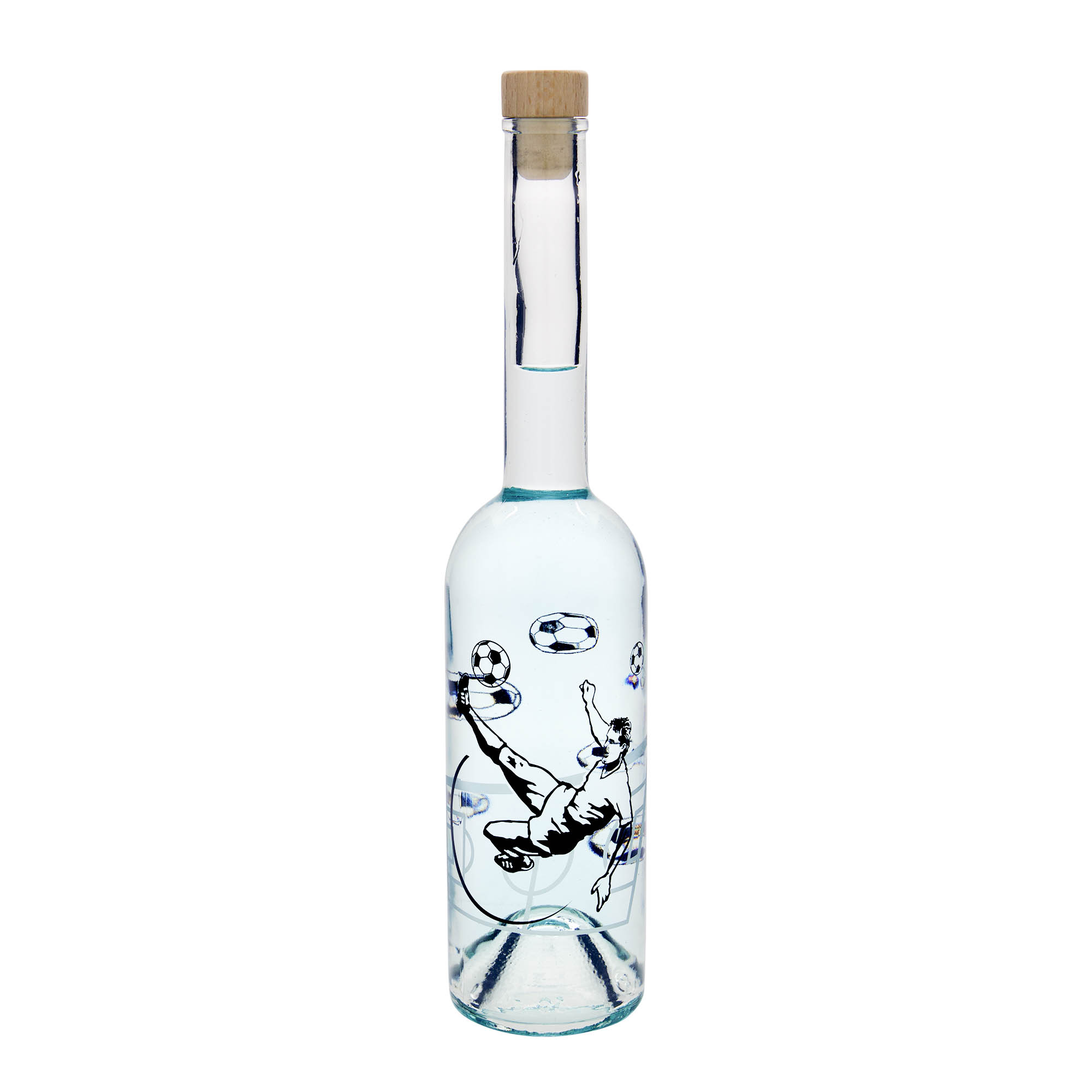Garrafa de vidro de 500 ml 'Ópera', motivo: Jogador de futebol, bocal: cortiça