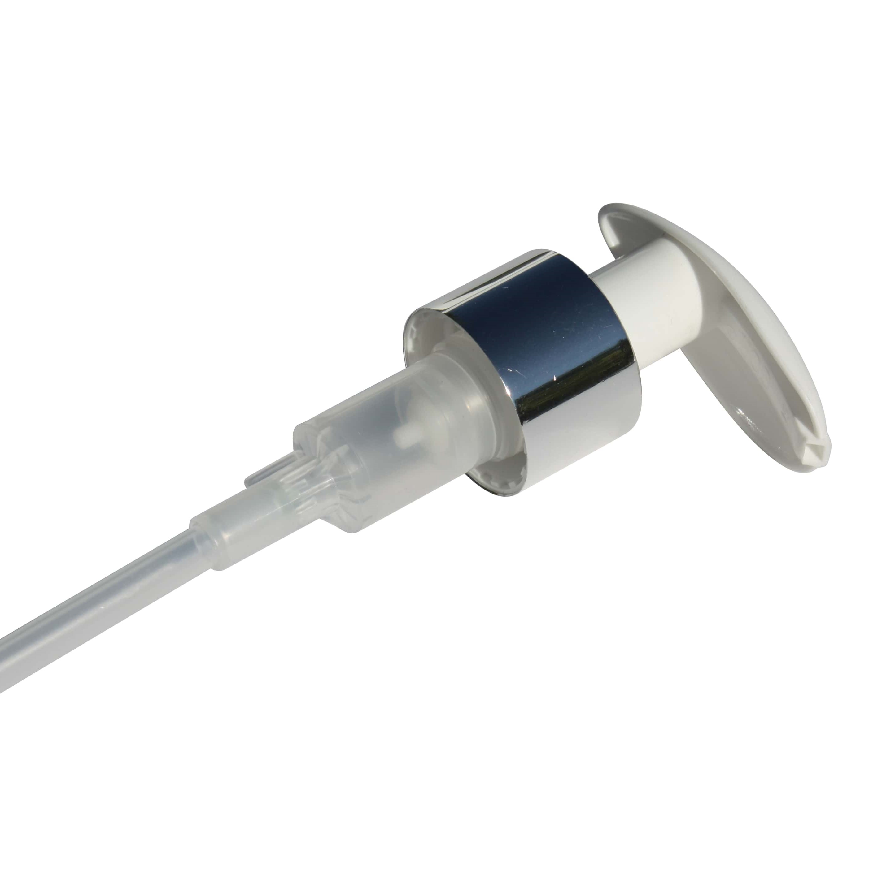 Tampa de rosca com dispensador de bomba, plástico PP, branco, para boca: GPI 24/410 Tampa de rosca com dispensador de bomba, plástico PP, branco, para boca: GPI 24/410