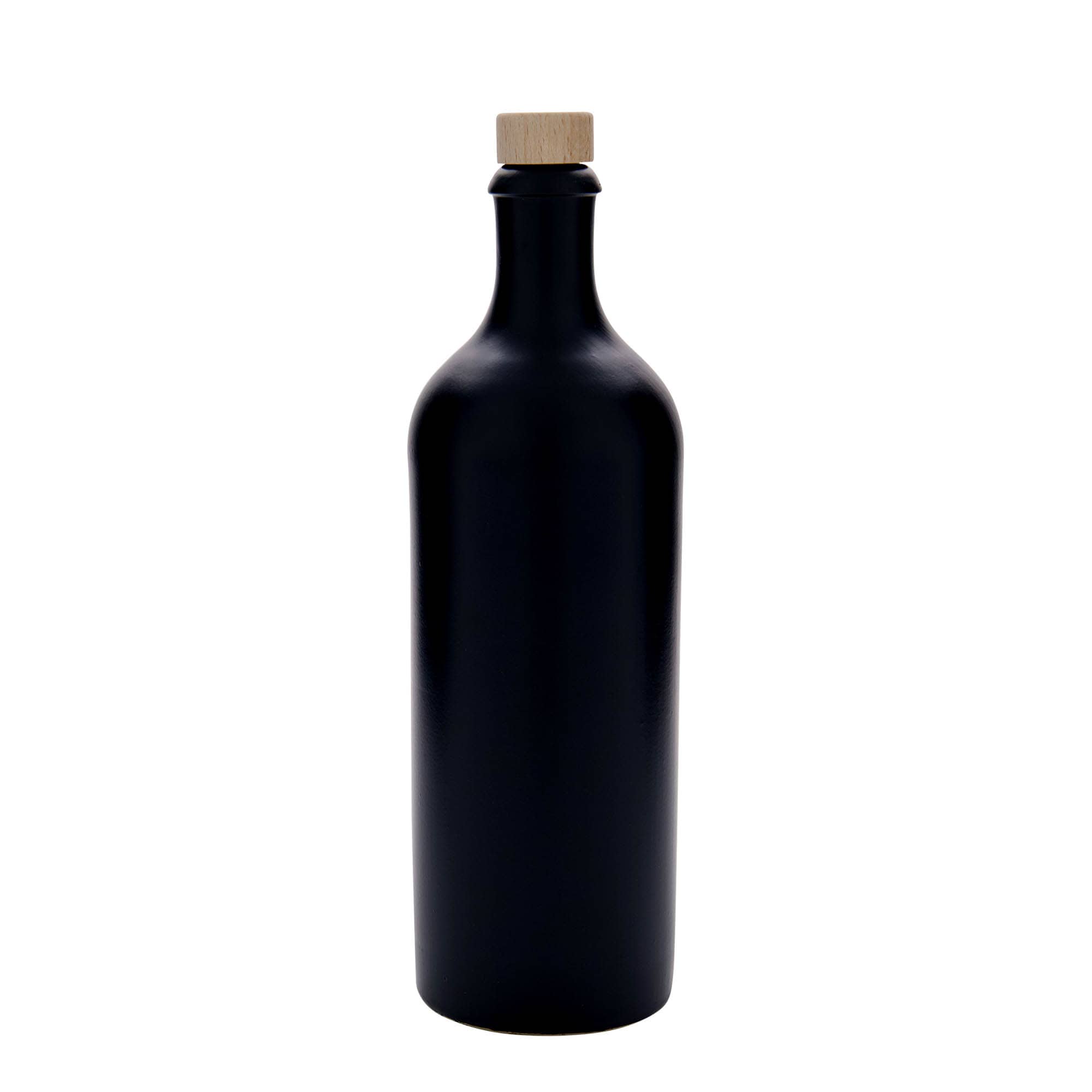 750 ml Jarro de barro, grés, preto, Boca: Cortiça
