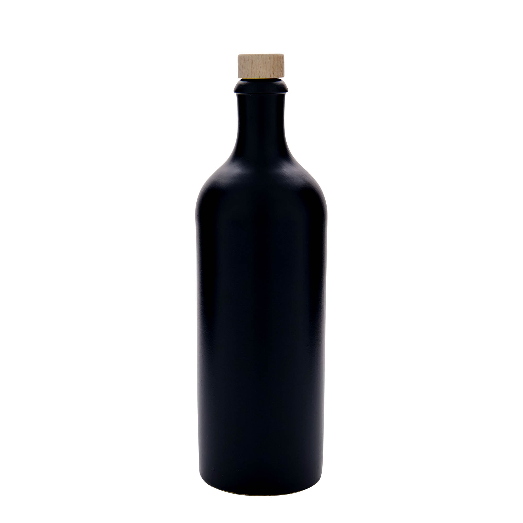 750 ml Jarro de barro, grés, preto, Boca: Cortiça