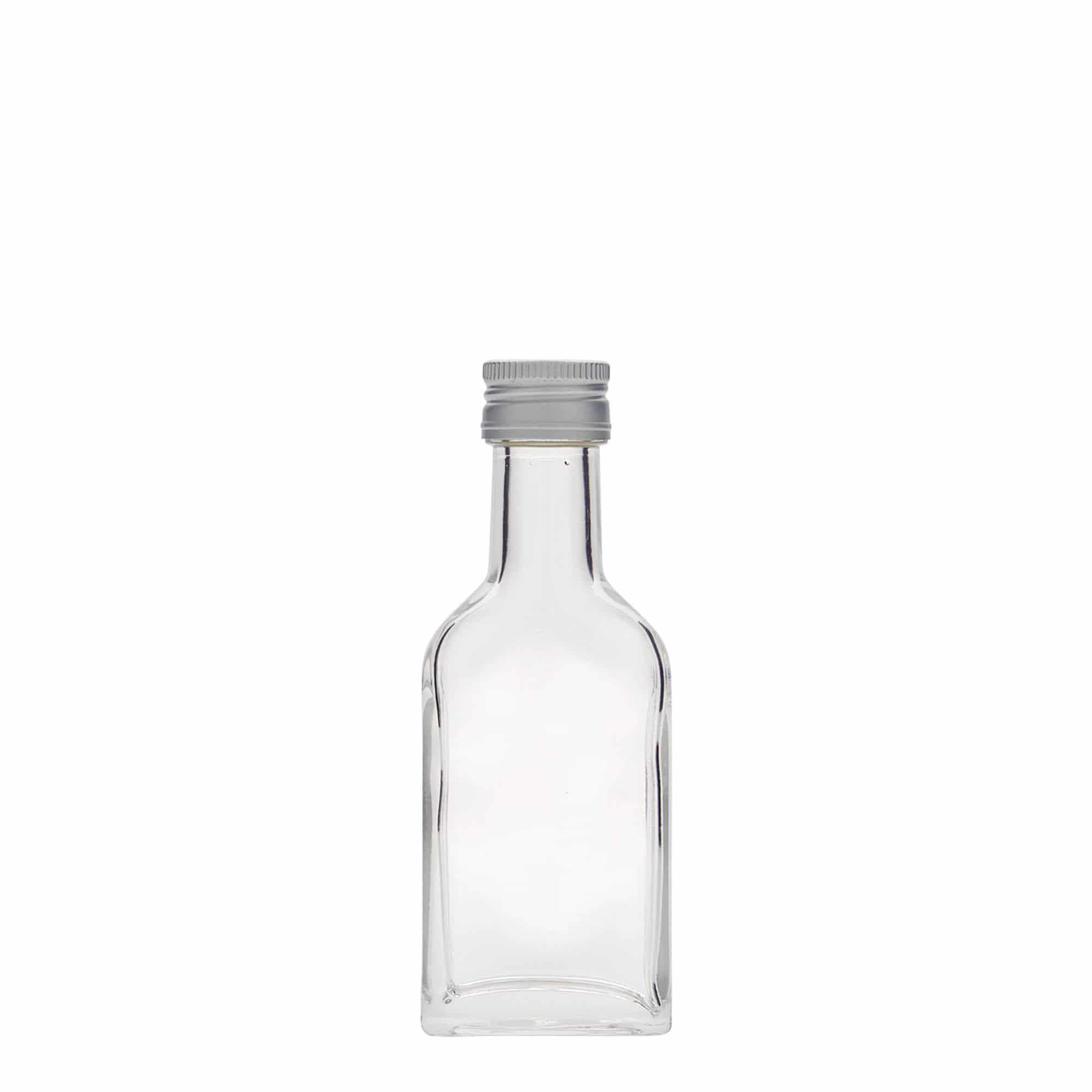Frasco de bolso 40 ml pescoço longo, retangular, vidro, boca: PP 22
