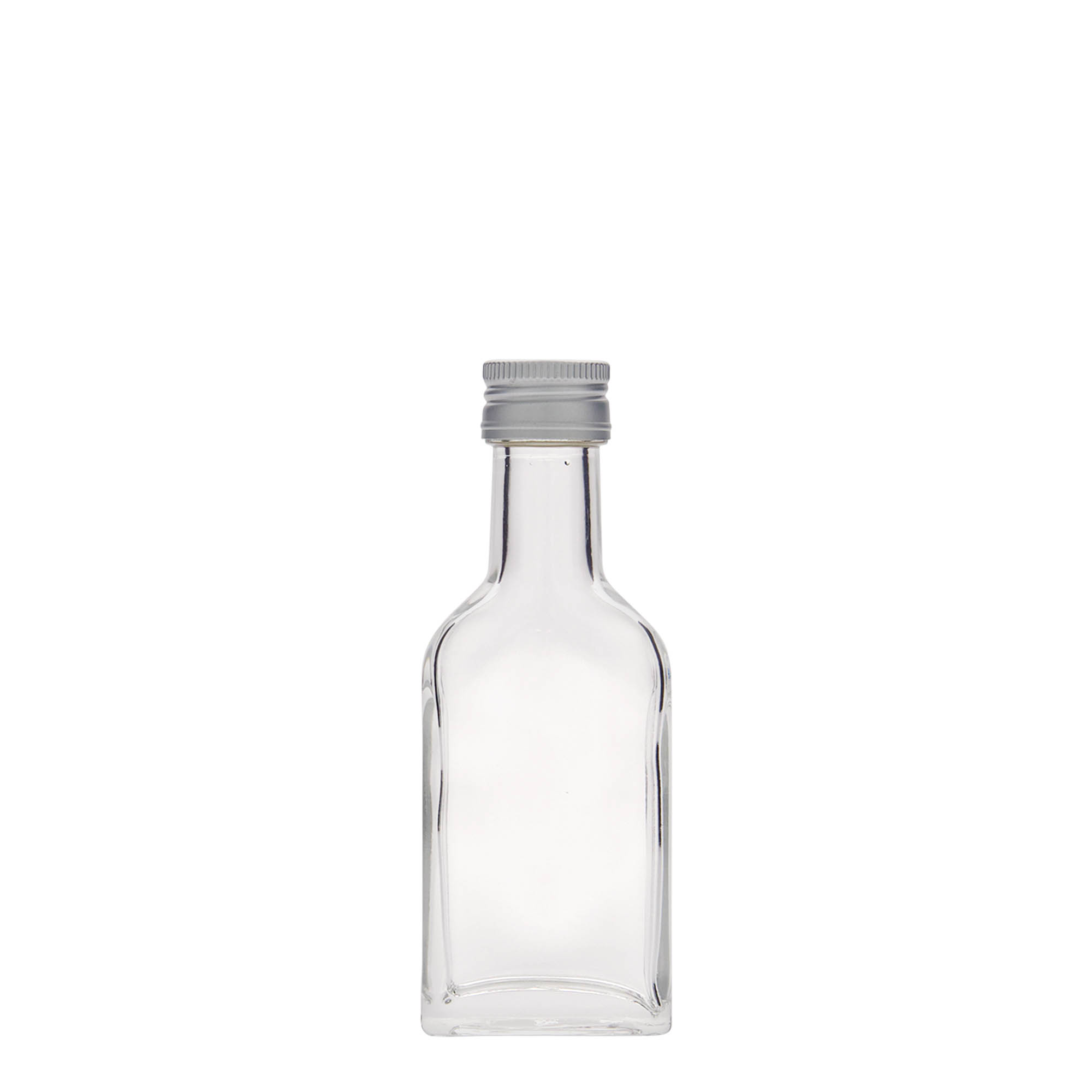 Frasco de bolso 40 ml pescoço longo, retangular, vidro, boca: PP 22 Frasco de bolso 40 ml pescoço longo, retangular, vidro, boca: PP 22