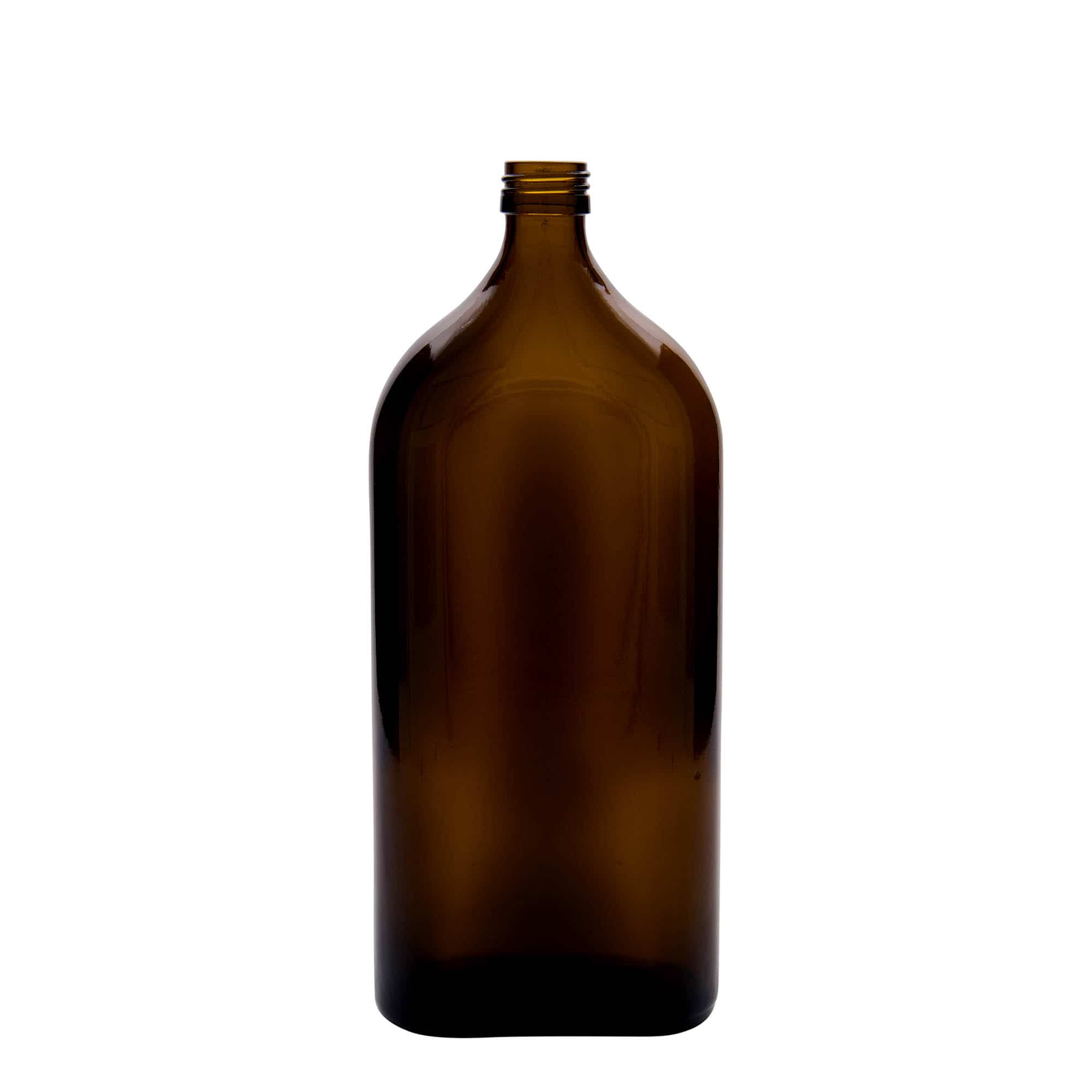 1000 ml Frasco de medicamentos Meplat, oval, vidro, castanho, boca: PP 28 1000 ml Frasco de medicamentos Meplat, oval, vidro, castanho, boca: PP 28