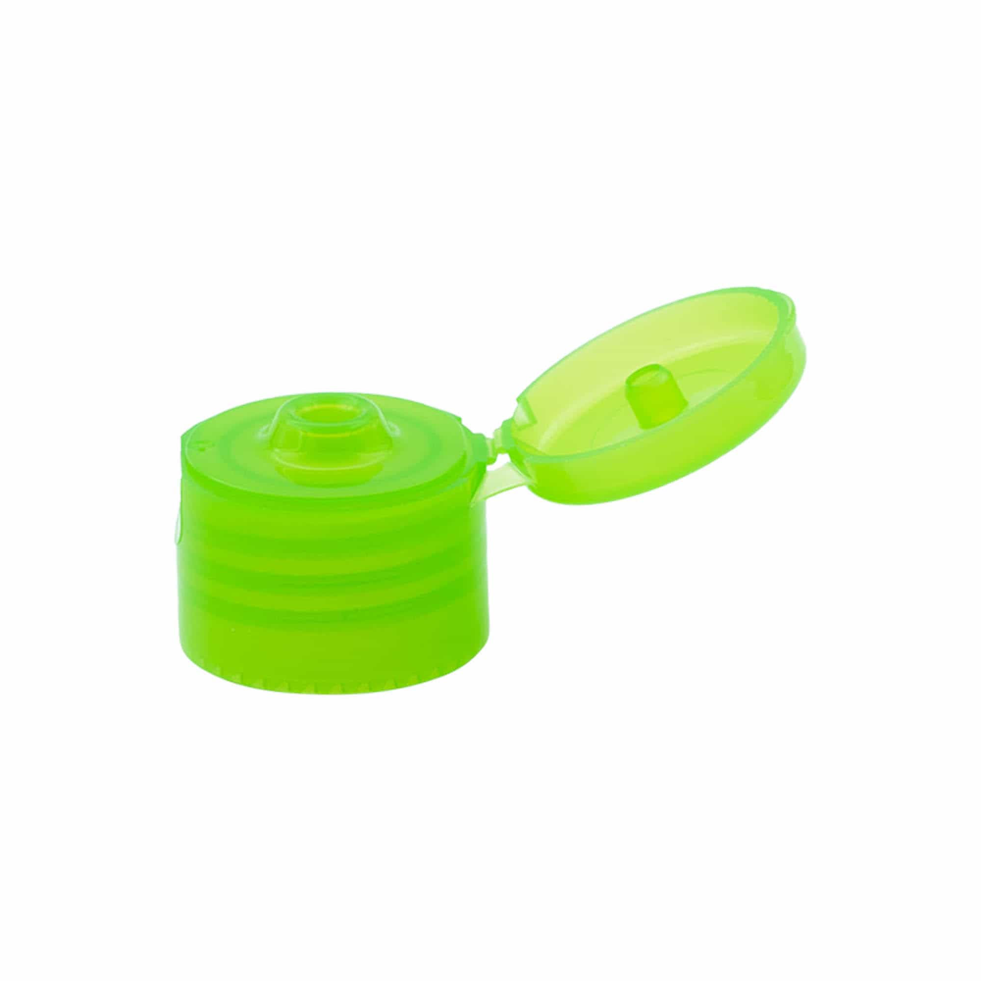 Tampa de rosca com dobradiça articulada, plástico PP, verde, para bocal: 24/410