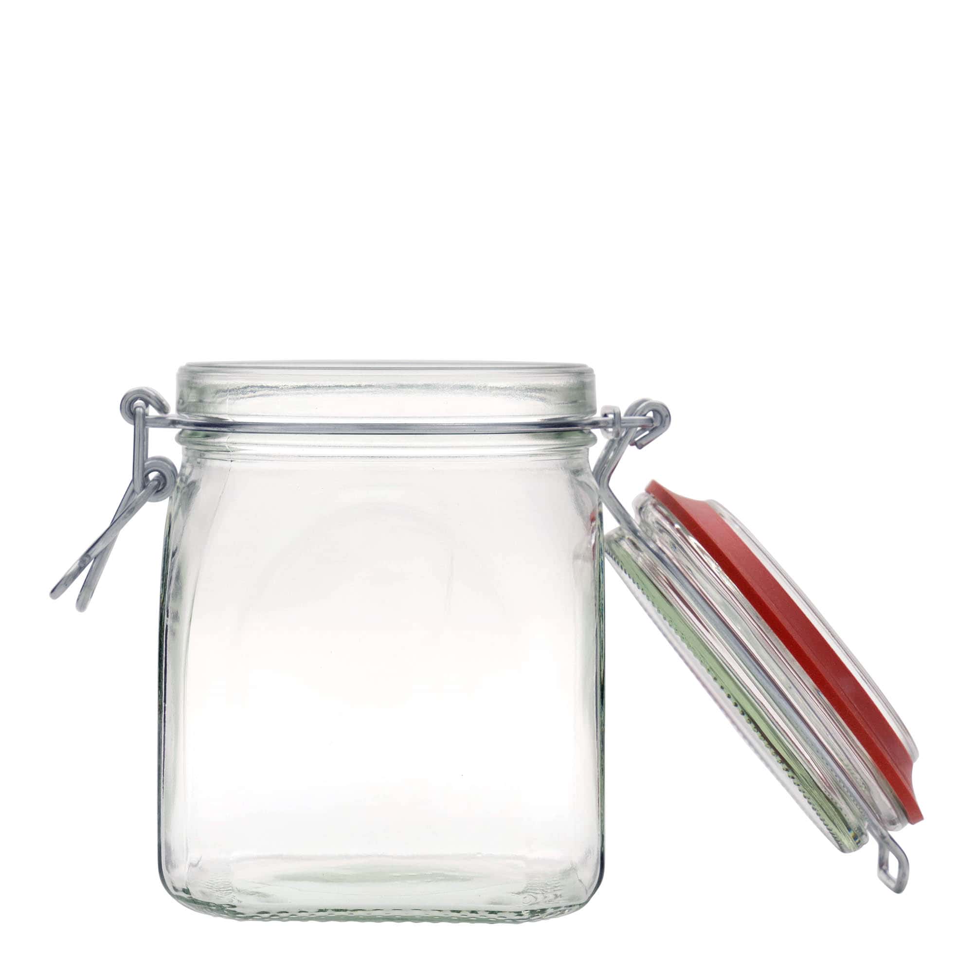 Frasco de vidro com fecho de arame de 900 ml, quadrado, boca: fecho de arame