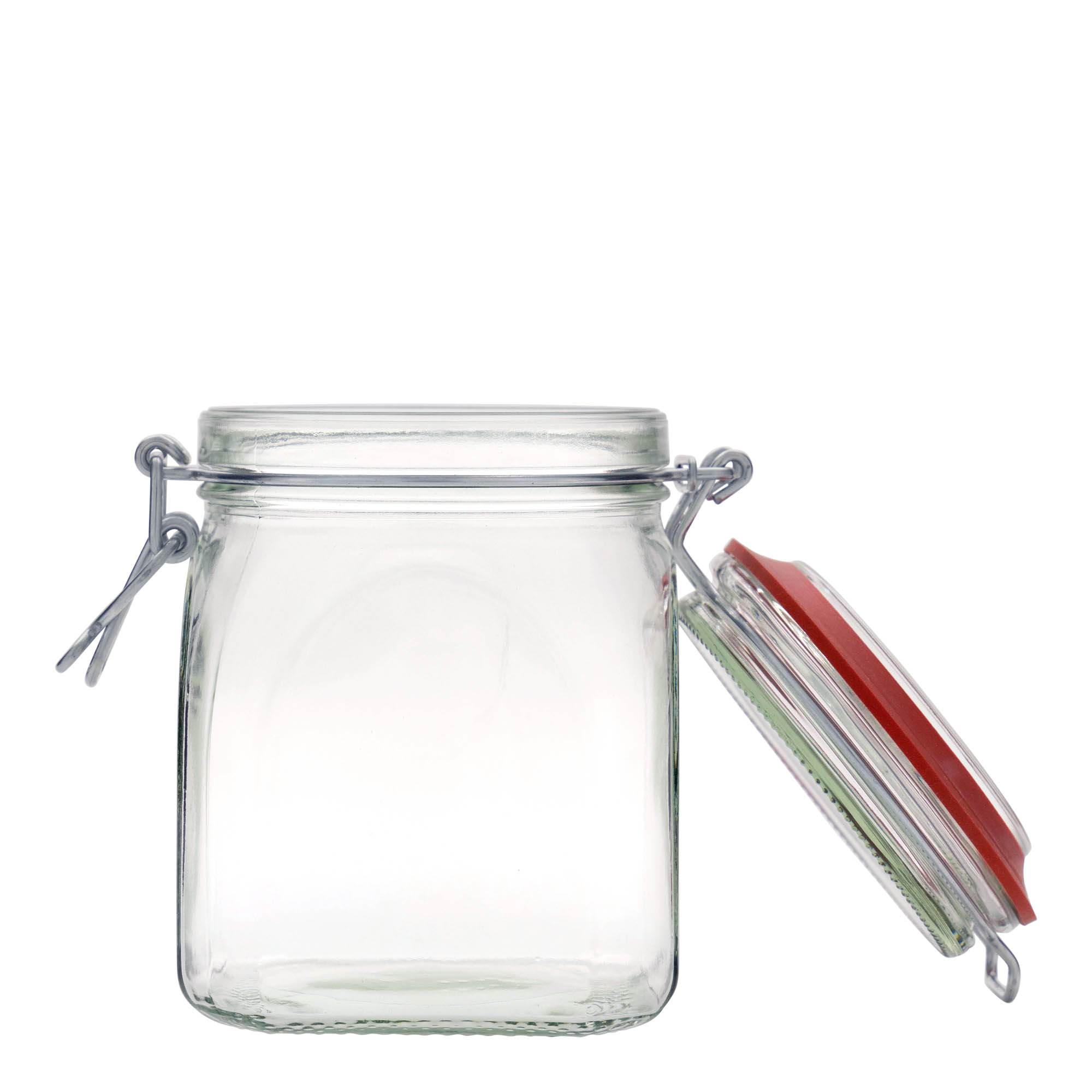 Frasco de vidro com fecho de arame de 900 ml, quadrado, boca: fecho de arame Frasco de vidro com fecho de arame de 900 ml, quadrado, boca: fecho de arame