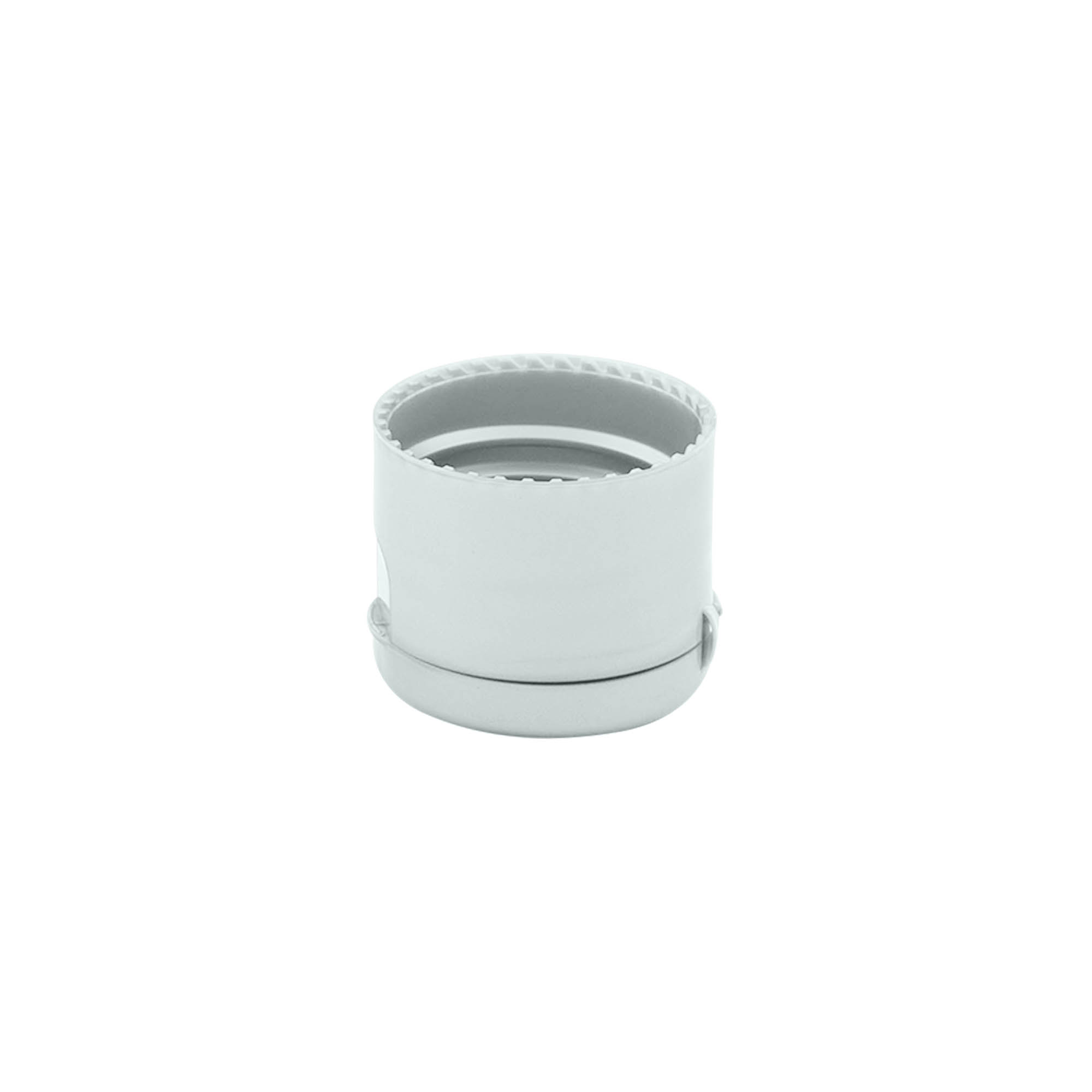 Tampa de rosca com dobradiça articulada, plástico PP, prateada, para boca: 24/410 Tampa de rosca com dobradiça articulada, plástico PP, prateada, para boca: 24/410