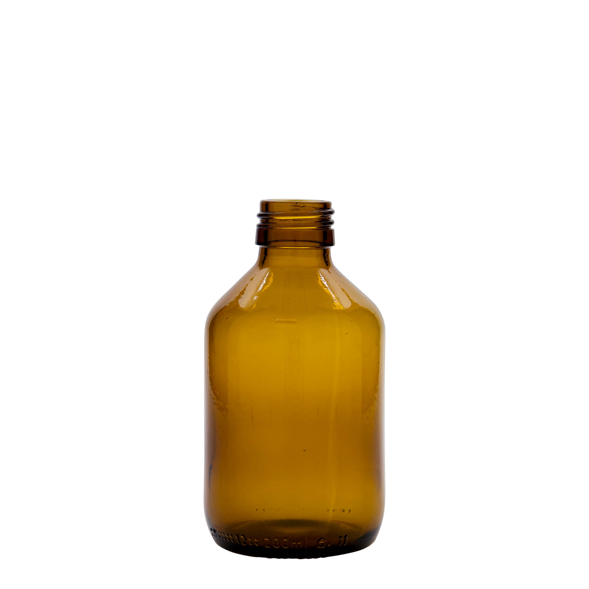 Frasco médico de 200 ml, castanho, vidro, boca: PP 28 Frasco médico de 200 ml, castanho, vidro, boca: PP 28