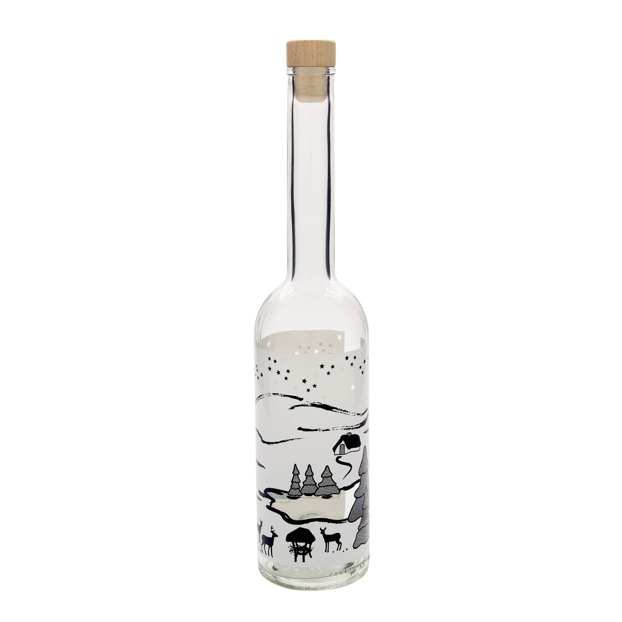 Garrafa de vidro 500 ml 'Opera', motivo: Sonho de Inverno-Bianco, abertura: cortiça Garrafa de vidro 500 ml 'Opera', motivo: Sonho de Inverno-Bianco, abertura: cortiça
