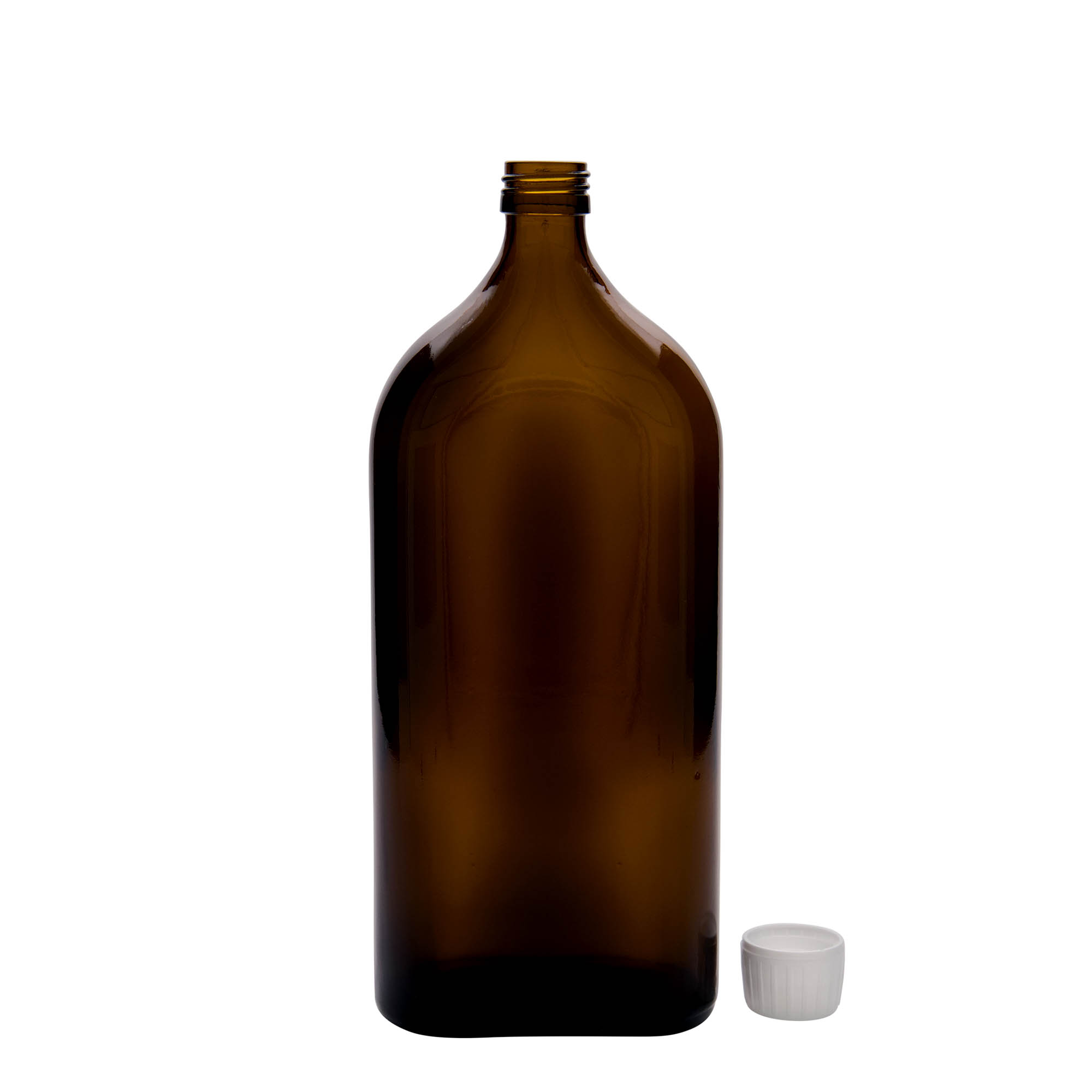 1.000 ml Frasco médico Meplat, oval, vidro, castanho, boca: PP 28