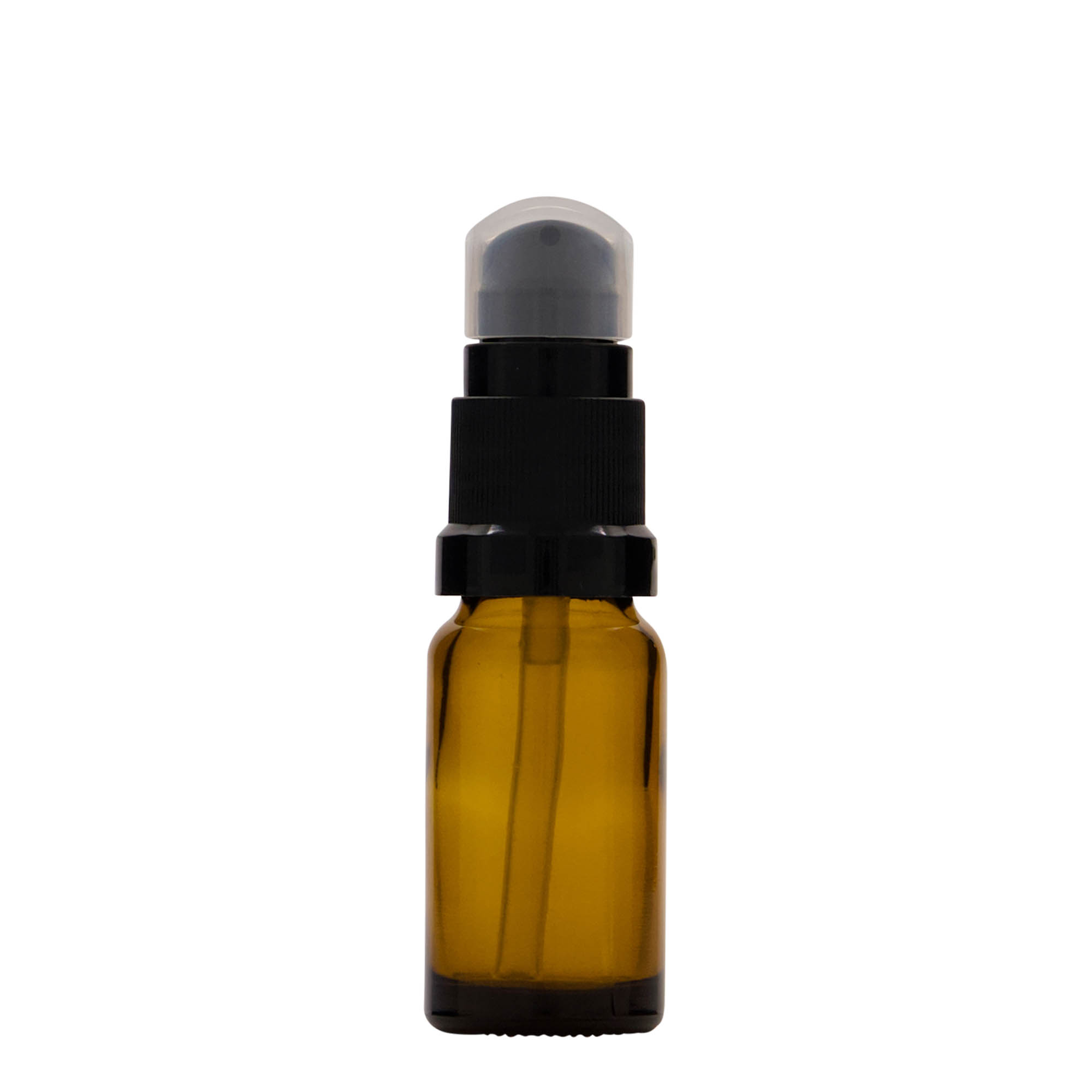 Frasco medicinal de 10 ml com bomba de loção, vidro, castanho, bocal: DIN 18 Frasco medicinal de 10 ml com bomba de loção, vidro, castanho, bocal: DIN 18