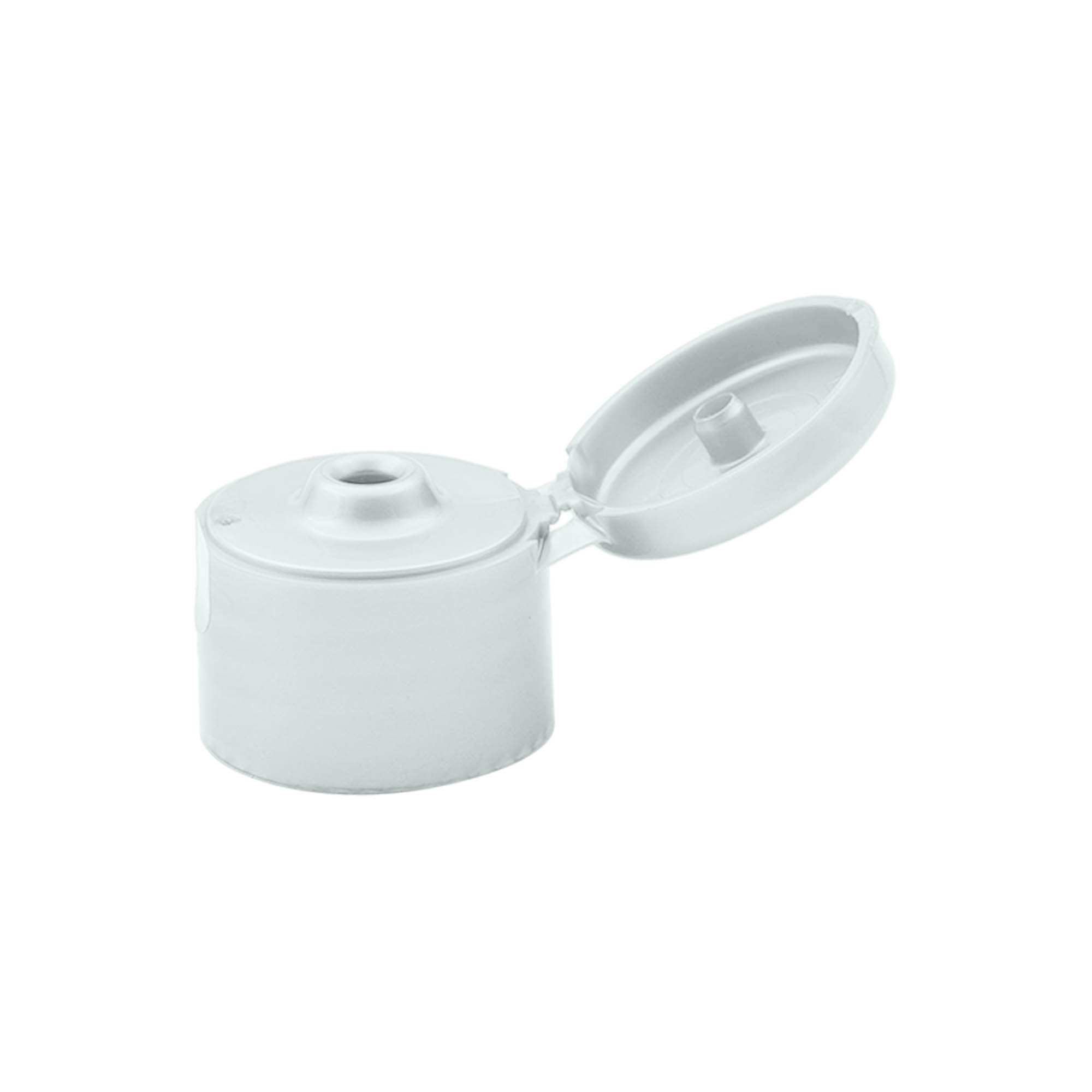 Tampa de rosca com dobradiça articulada, plástico PP, prateada, para boca: 24/410 Tampa de rosca com dobradiça articulada, plástico PP, prateada, para boca: 24/410