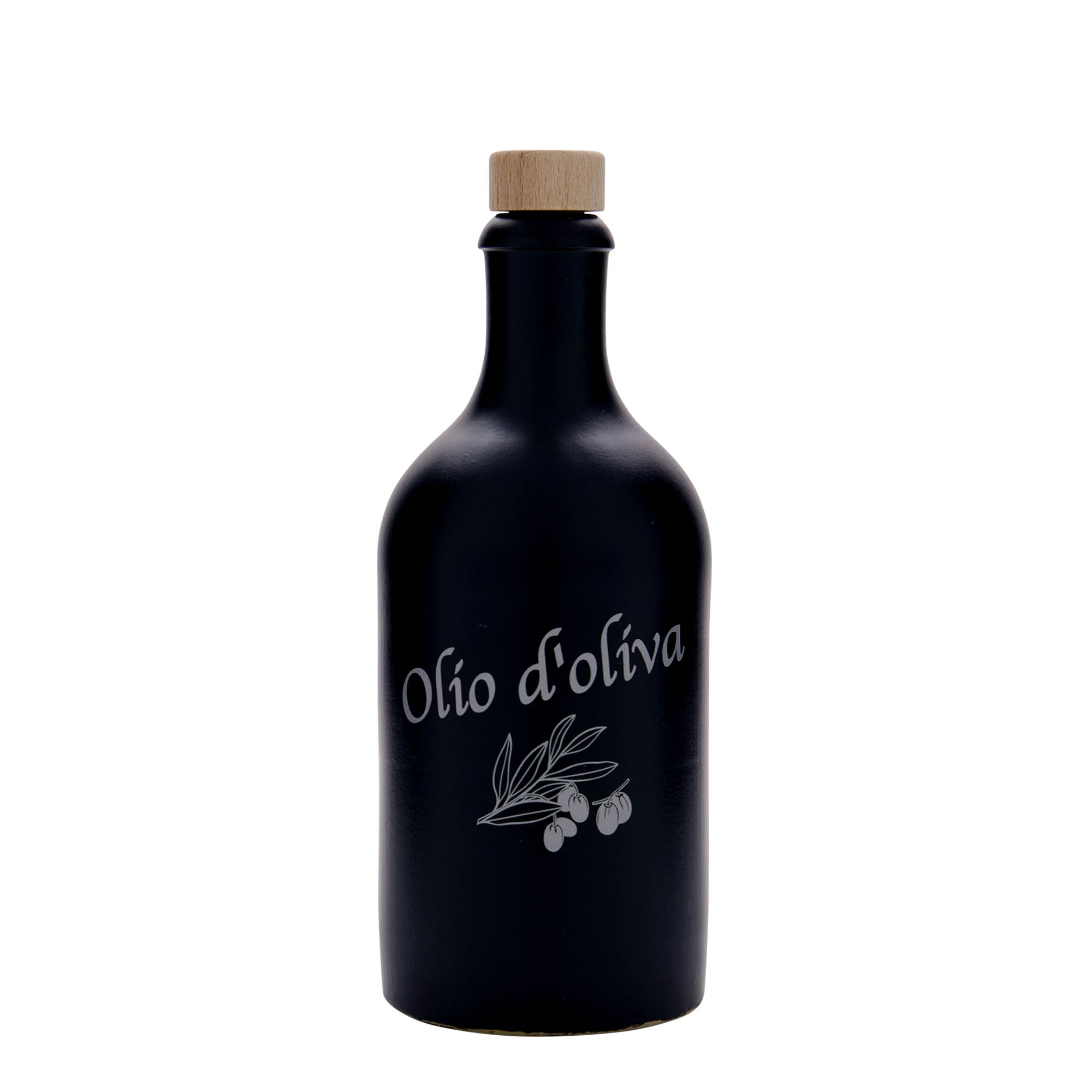 Jarro de barro de 500 ml, motivo: Azeite, grés, preto, boca: cortiça