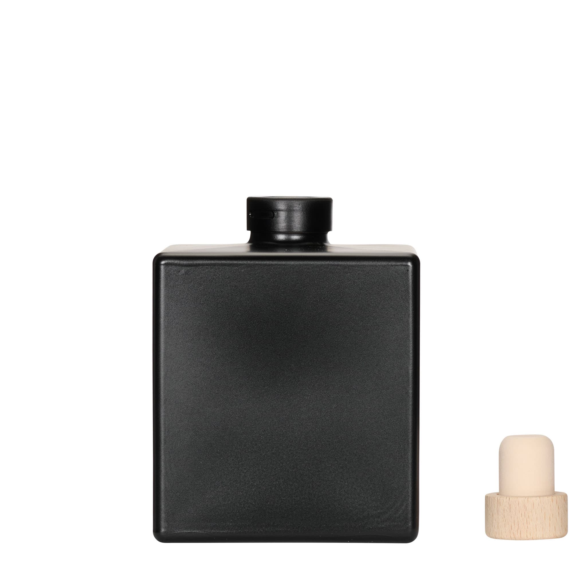 Frasco de vidro de 500 ml 'Cube', quadrado, preto, boca: cortiça