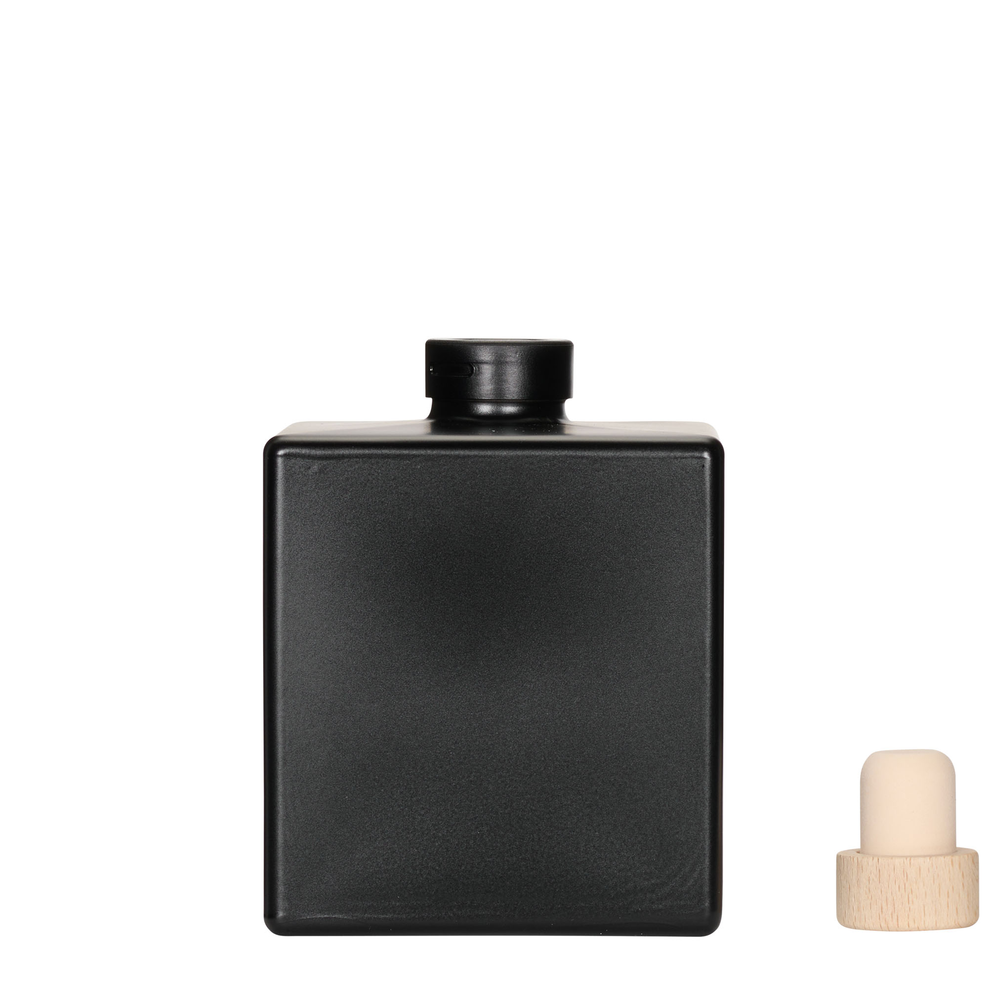Frasco de vidro de 500 ml 'Cube', quadrado, preto, boca: cortiça