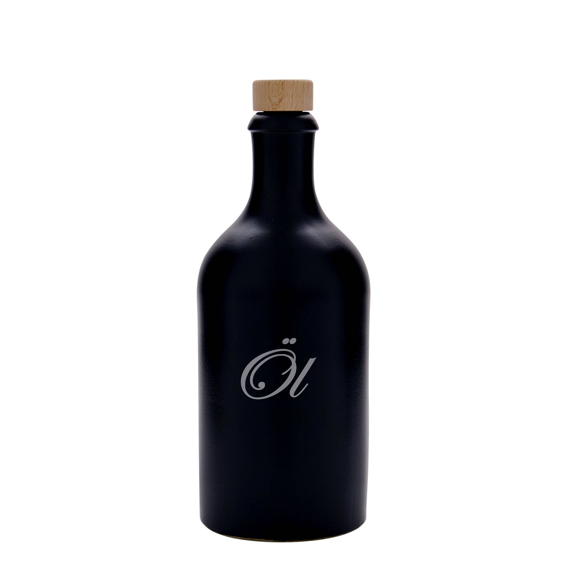 Jarro de barro 500 ml, motivo: óleo, grés, preto, boca: cortiça