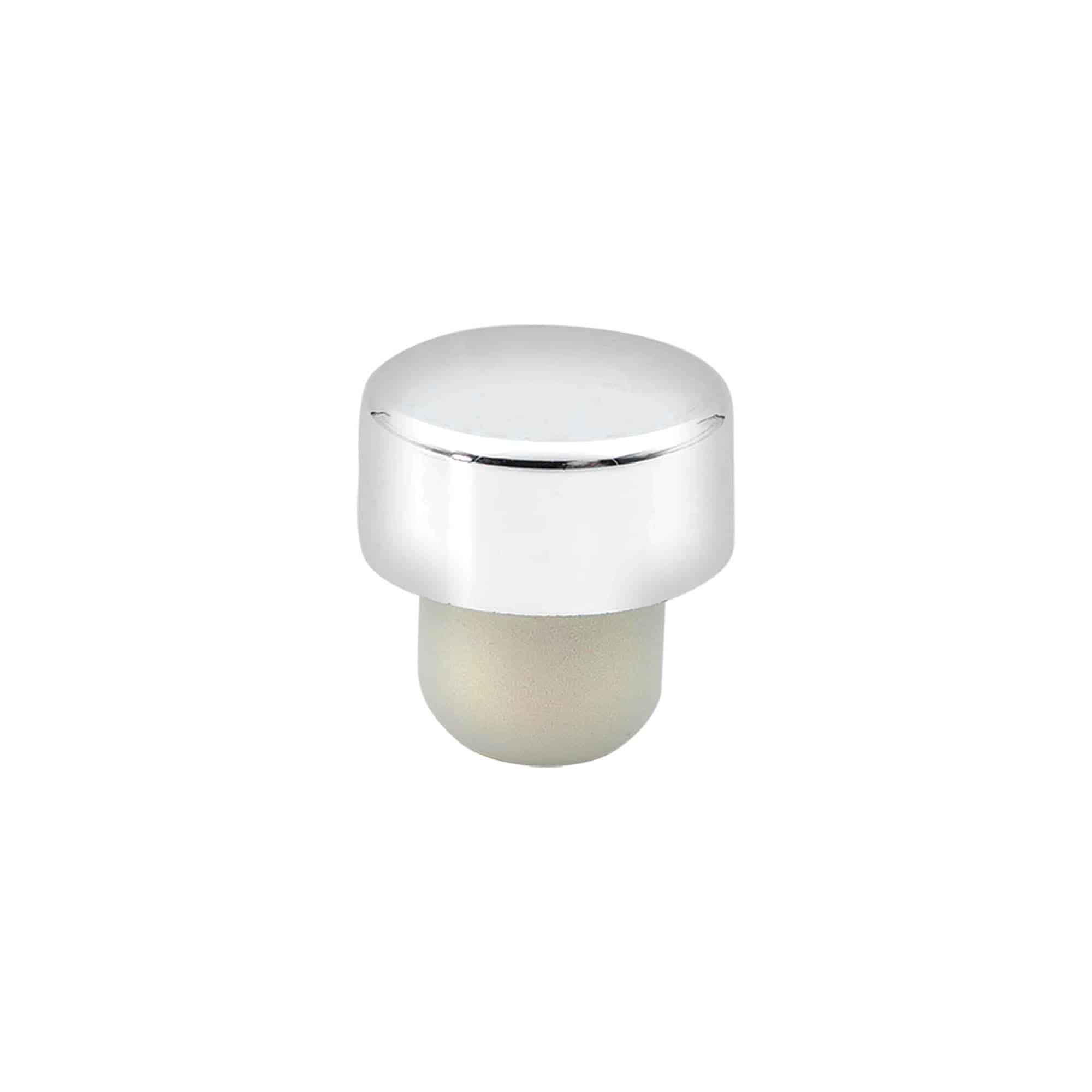Rolhas capsuladas 19 mm, plástico, prateado, para boca: Cortiça Rolhas capsuladas 19 mm, plástico, prateado, para boca: Cortiça