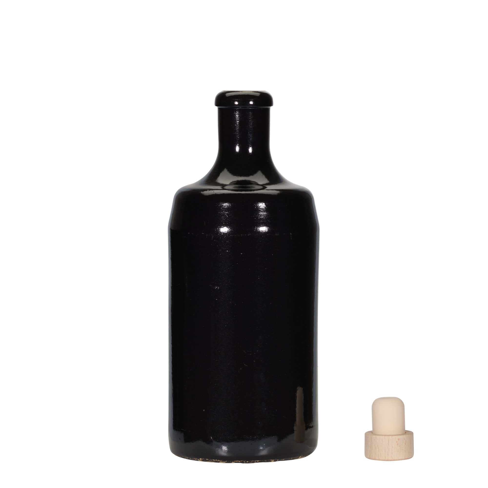 700 ml Jarro de barro 'Calvados', grés, preto, boca: Cortiça