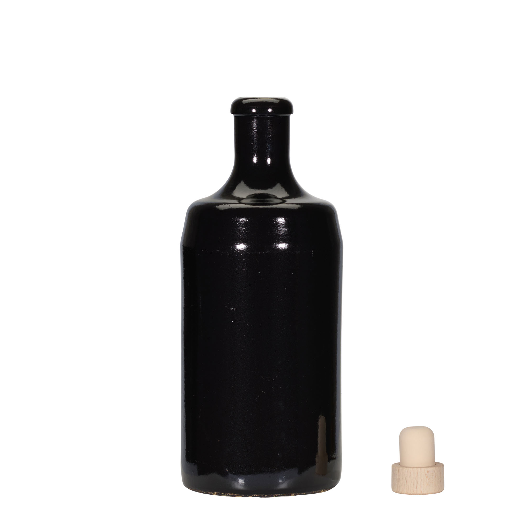 Jarro de barro 700 ml 'Calvados, grés, preto, Boca: Cortiça