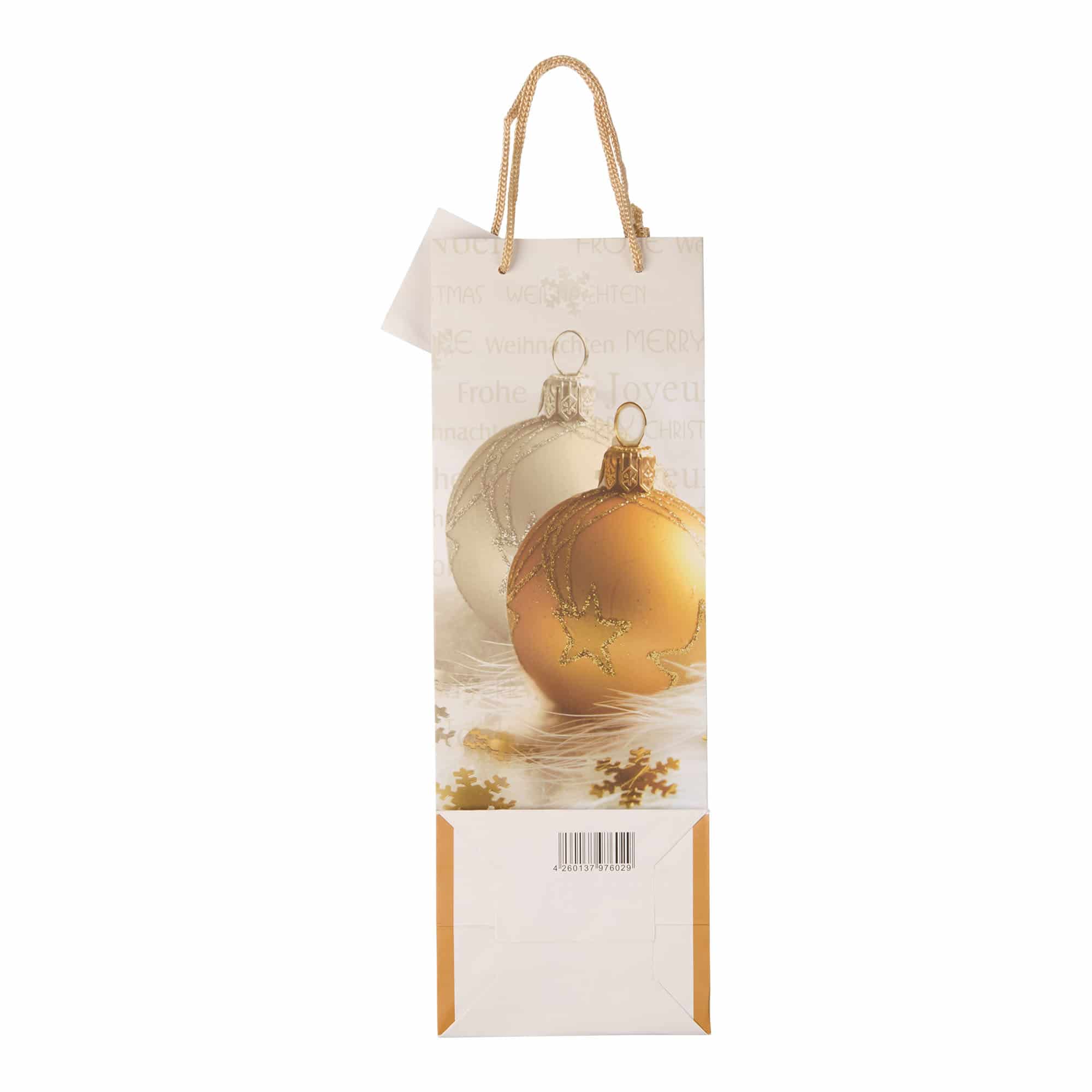 Saco para garrafas, motivo: Feliz Natal, quadrado, papel, dourado