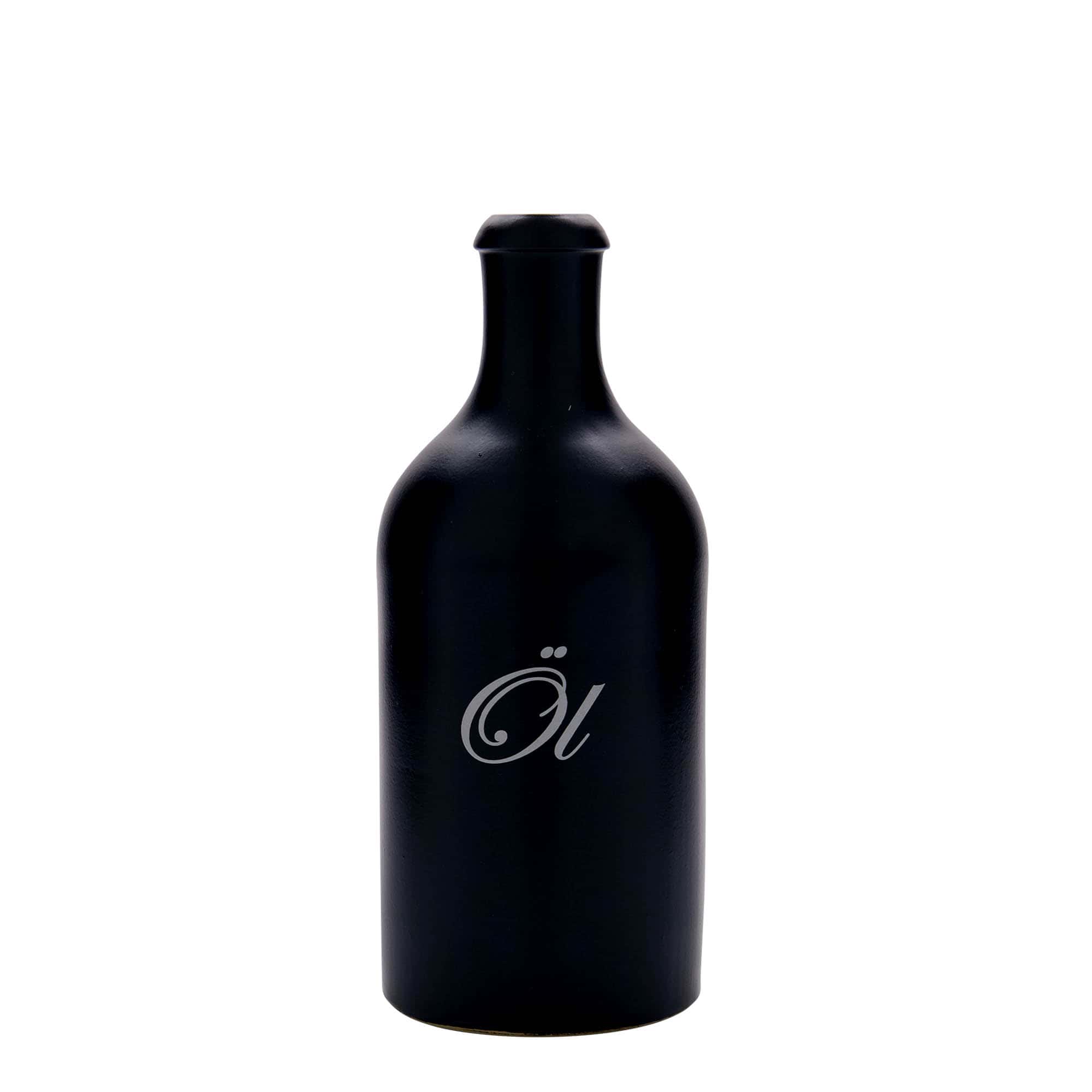 500 ml Jarro de barro, motivo: Óleo, grés, preto, boca: Cortiça 500 ml Jarro de barro, motivo: Óleo, grés, preto, boca: Cortiça