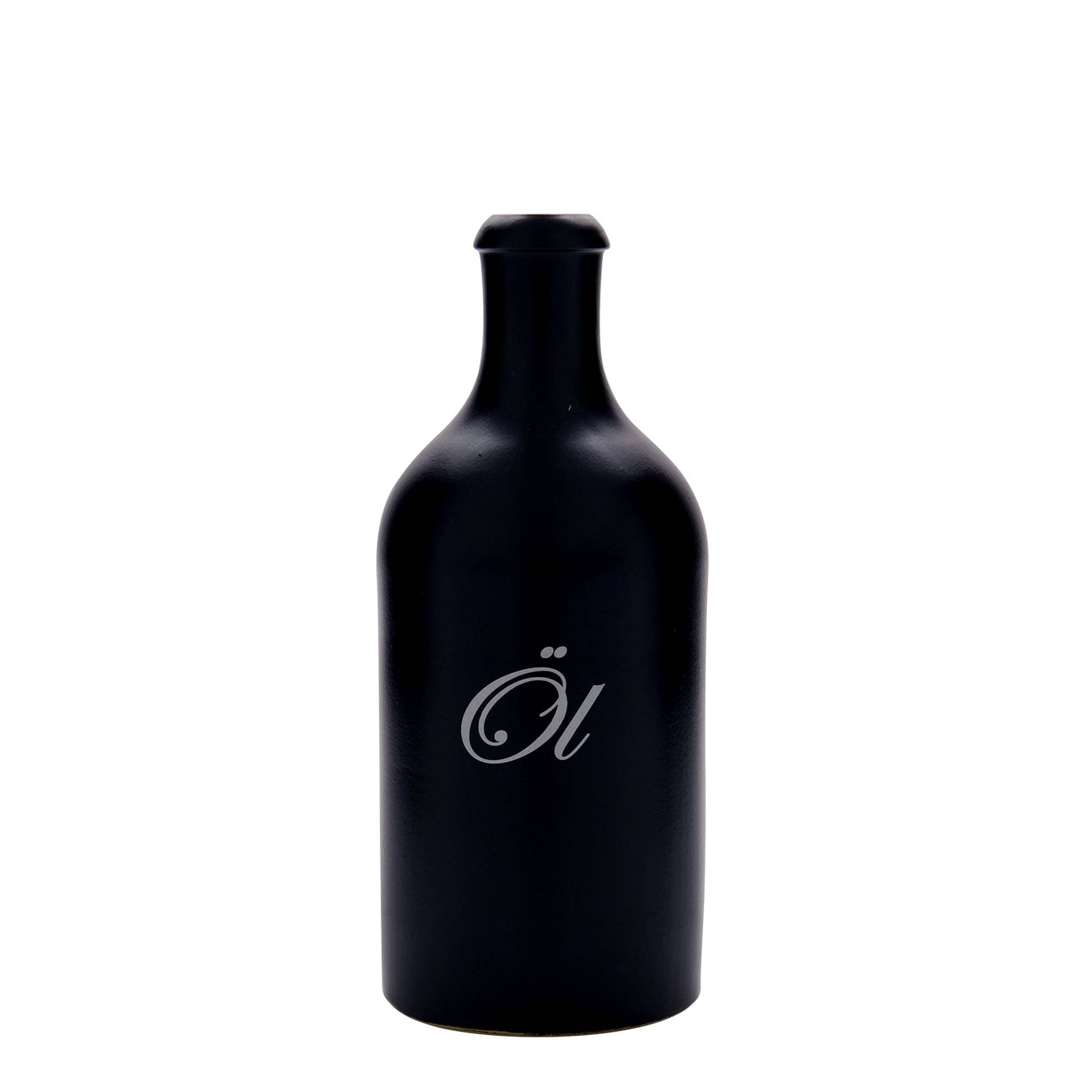 Jarro de barro 500 ml, motivo: óleo, grés, preto, boca: cortiça