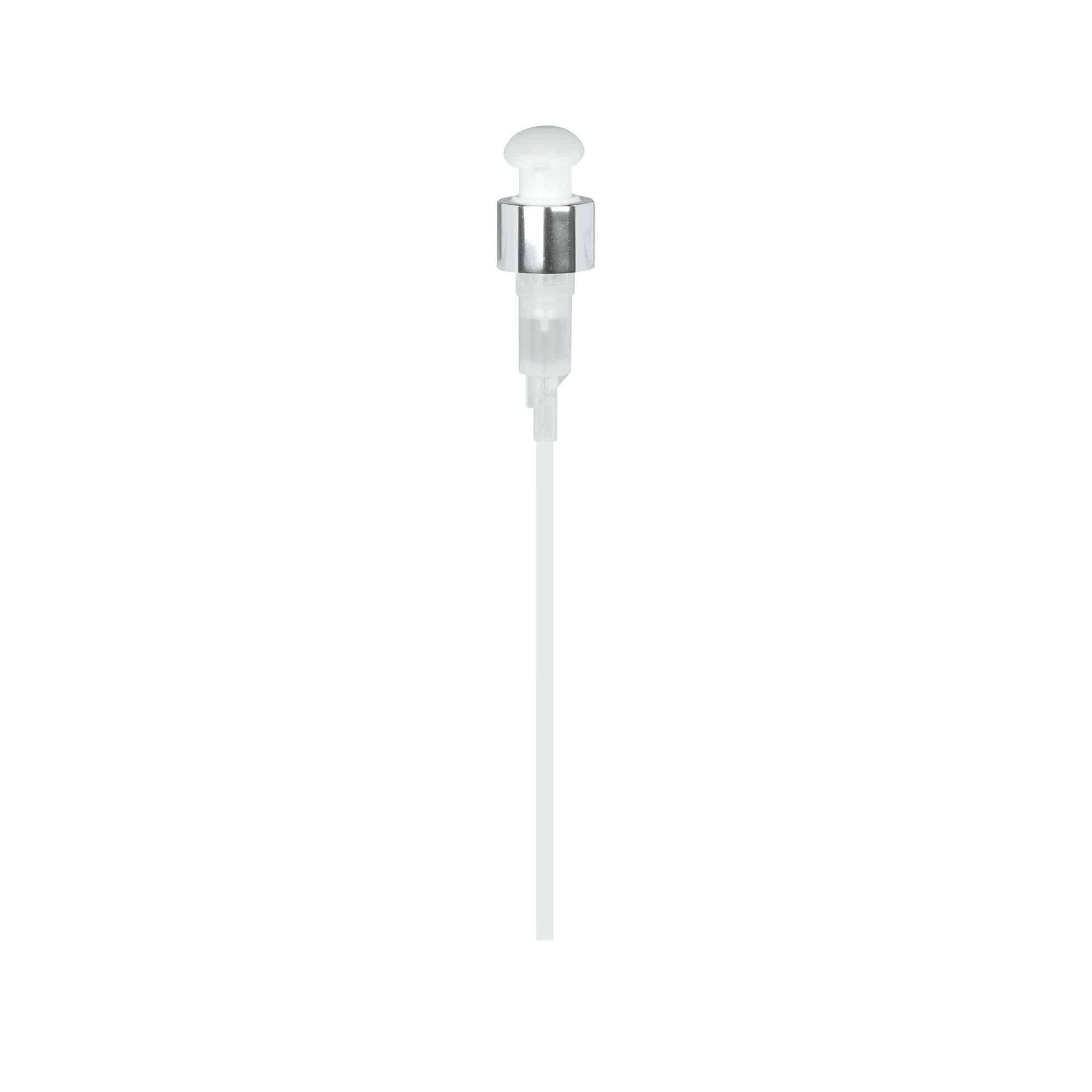 Tampa de rosca com dispensador de bomba, plástico PP, branco, para boca: 24/410 Tampa de rosca com dispensador de bomba, plástico PP, branco, para boca: 24/410