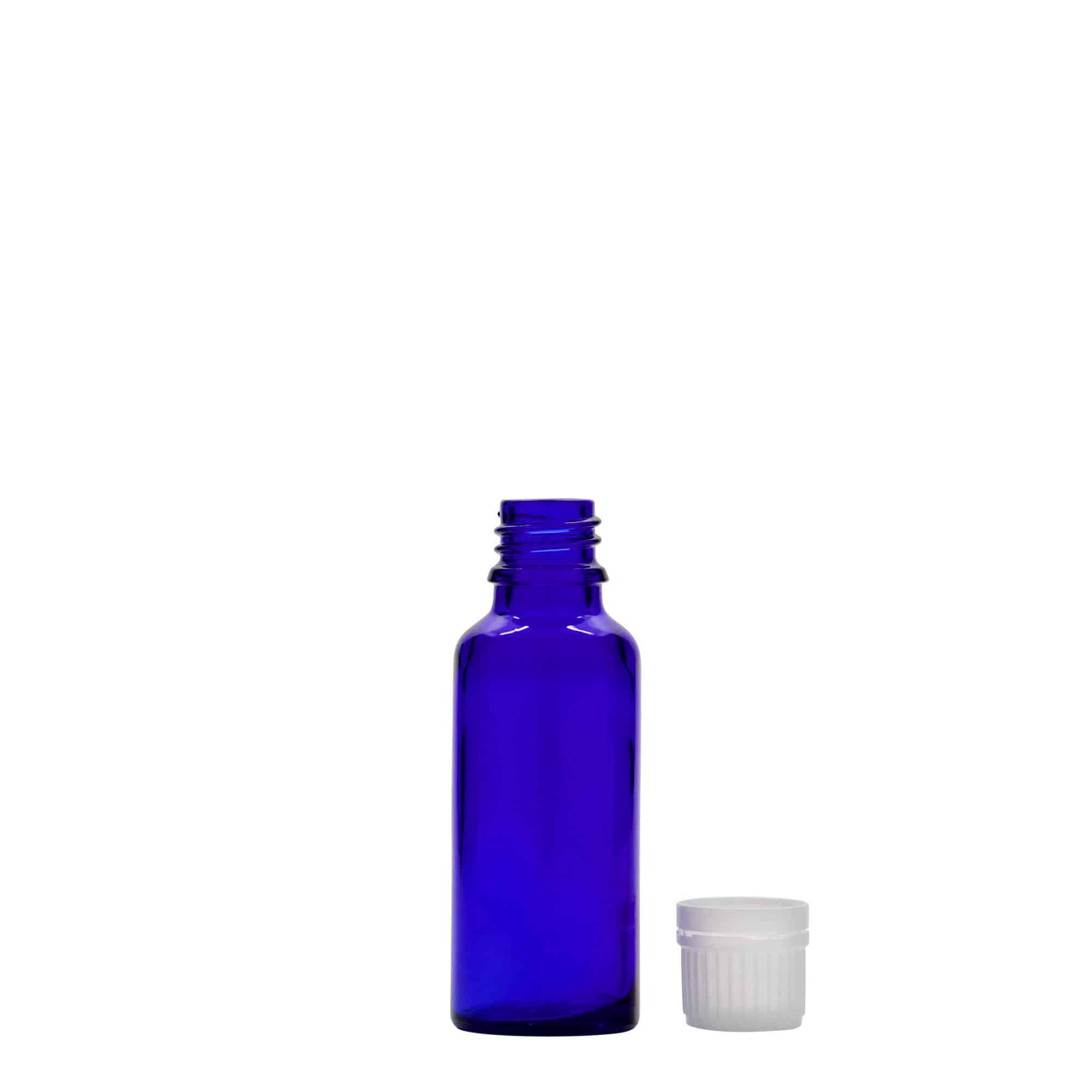 Frasco de medicamento de 30 ml, vidro, azul royal, boca: DIN 18