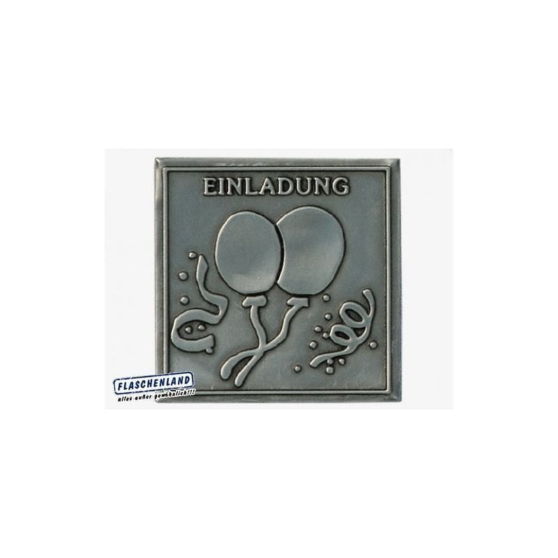 Etiqueta de estanho 'Convite', quadrada, metal, prata